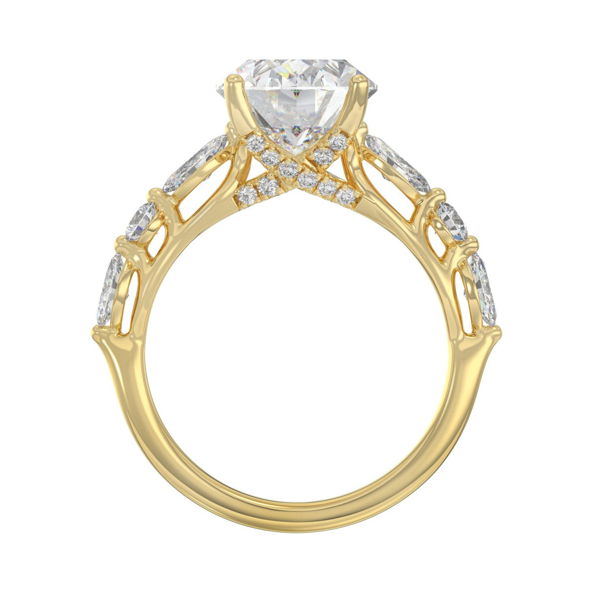 Elegant 14K Yellow Gold  Bridal Fancy Ring for Ladies 3 3/4CT Round &amp; Marquise&amp; Oval Cut Diamonds 3.00CT Oval Center stone (Color F-G -Clarity VS1/VS2)