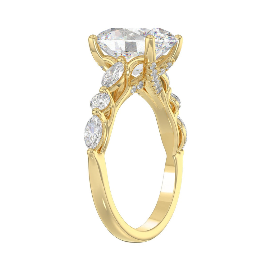 Elegant 14K Yellow Gold  Bridal Fancy Ring for Ladies 3 3/4CT Round &amp; Marquise&amp; Oval Cut Diamonds 3.00CT Oval Center stone (Color F-G -Clarity VS1/VS2)