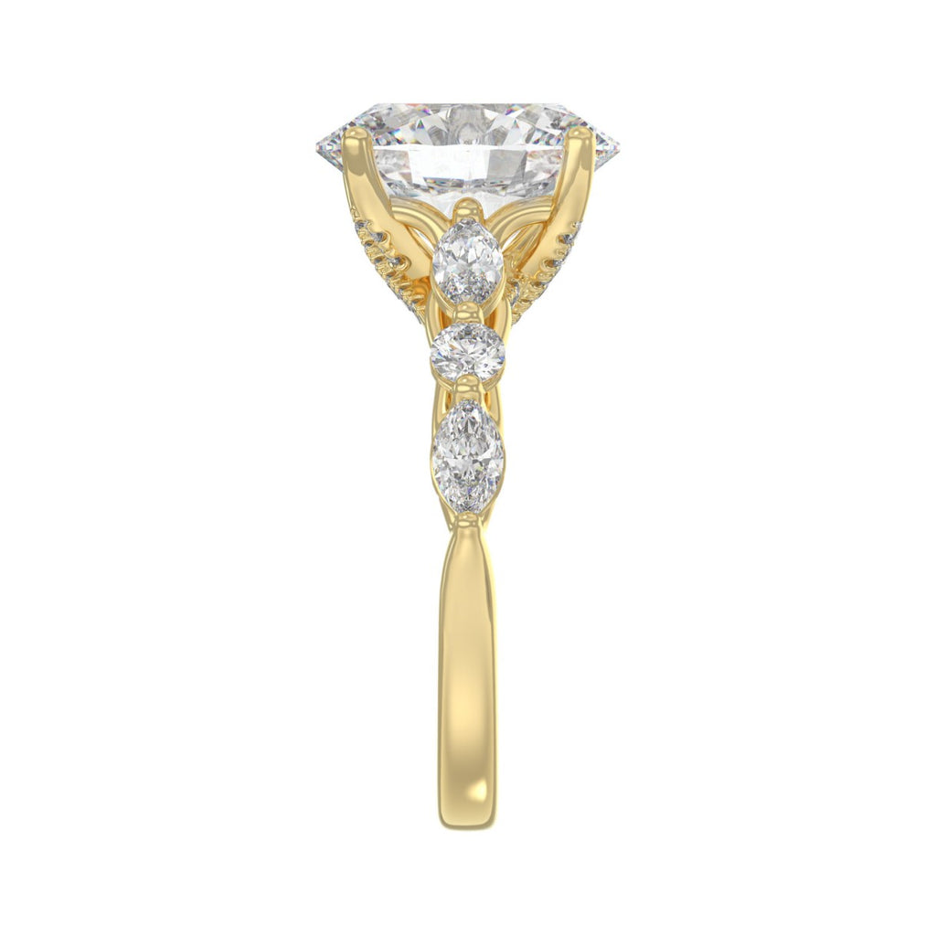 Elegant 14K Yellow Gold  Bridal Fancy Ring for Ladies 3 3/4CT Round &amp; Marquise&amp; Oval Cut Diamonds 3.00CT Oval Center stone (Color F-G -Clarity VS1/VS2)