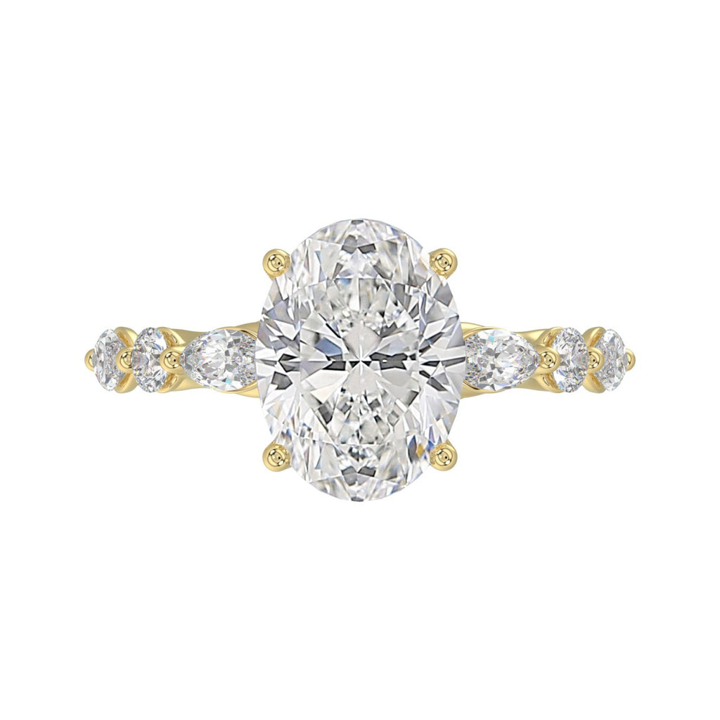 Elegant 14K Yellow Gold  Bridal Fancy Ring for Ladies 3 3/4CT Round &amp; Marquise&amp; Oval Cut Diamonds 3.00CT Oval Center stone (Color F-G -Clarity VS1/VS2)