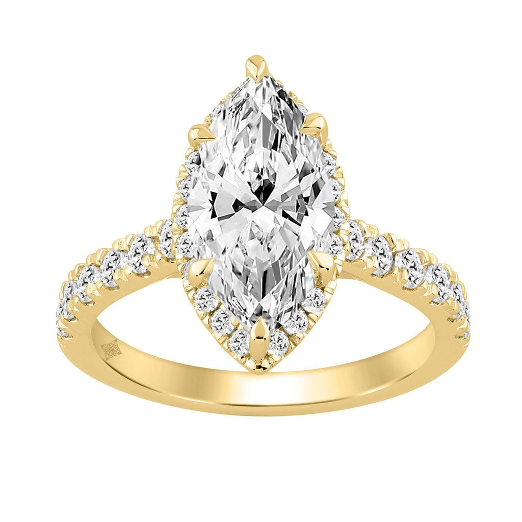 Luxury 14K Yellow Gold 3 3/4Ct Round &amp; Marquise Diamond Halo Ring Elegant Bridal Engagement Ring For Women 3Ct Marquise Center Stone (Color F-G -Clarity Vs1/Vs2)