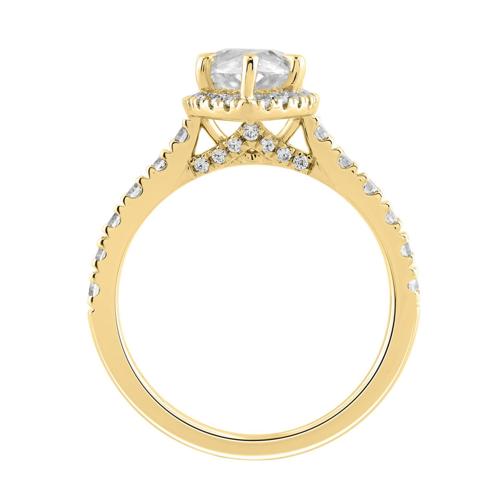 Luxury 14K Yellow Gold 3 3/4Ct Round & Marquise Diamond Halo Ring Elegant Bridal Engagement Ring For Women 3Ct Marquise Center Stone (Color F-G -Clarity Vs1/Vs2)