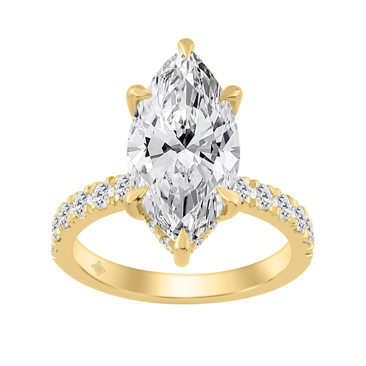 14K YELLOW GOLD 4 3/4CT MARQUISE/ROUND DIAMOND LADIES RING (CENTER STONE MARQUISE DIAMOND 4CT)