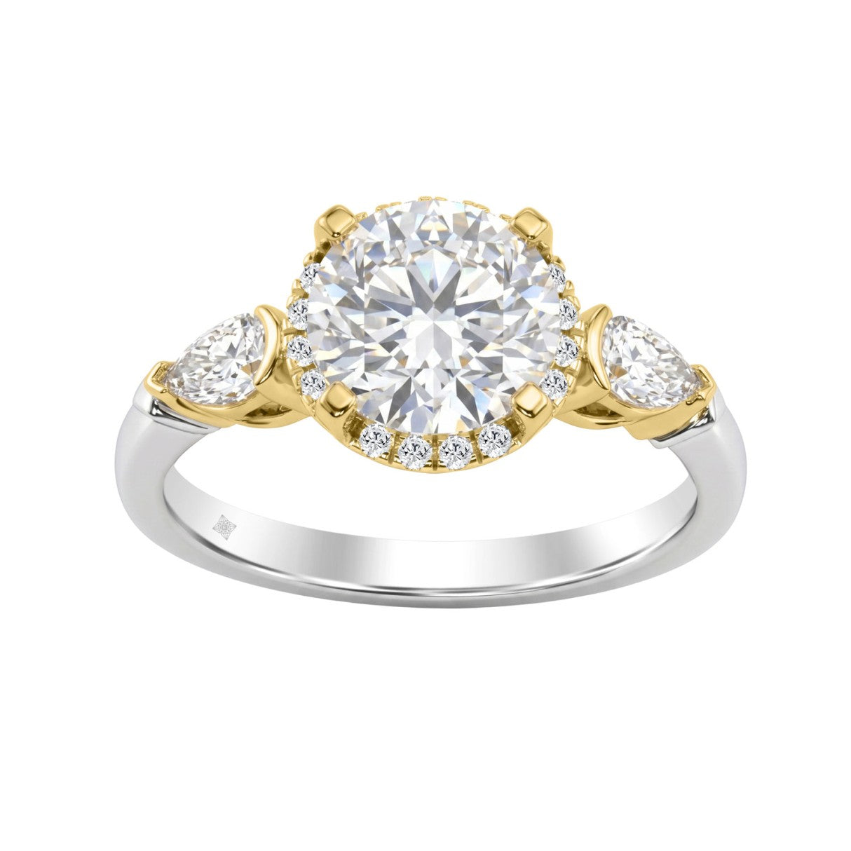 14K White/Yellow Gold 2 1/2Ct Round & Pear Cut Diamond Halo Bridal Ring Engagement Ring For Women 2Ct Round Center Stone (Color F-G -Clarity Vs1/Vs2)