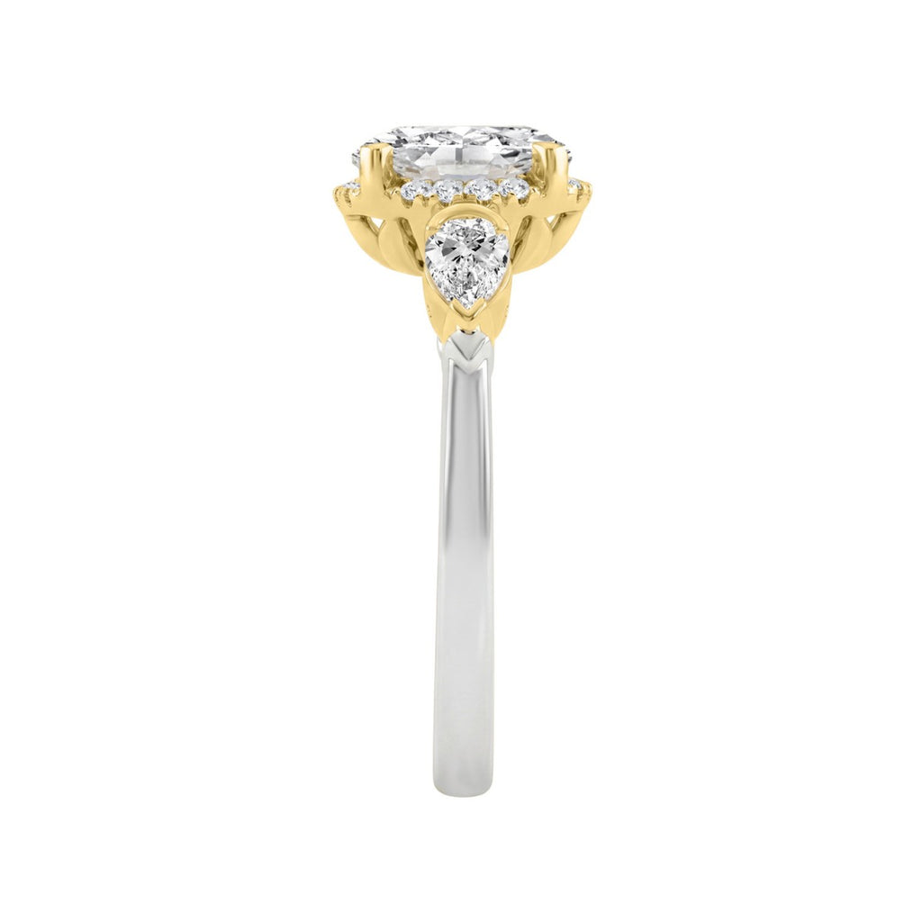 14K White/Yellow Gold 2 1/2Ct Round & Pear Cut Diamond Halo Bridal Ring Engagement Ring For Women 2Ct Round Center Stone (Color F-G -Clarity Vs1/Vs2)