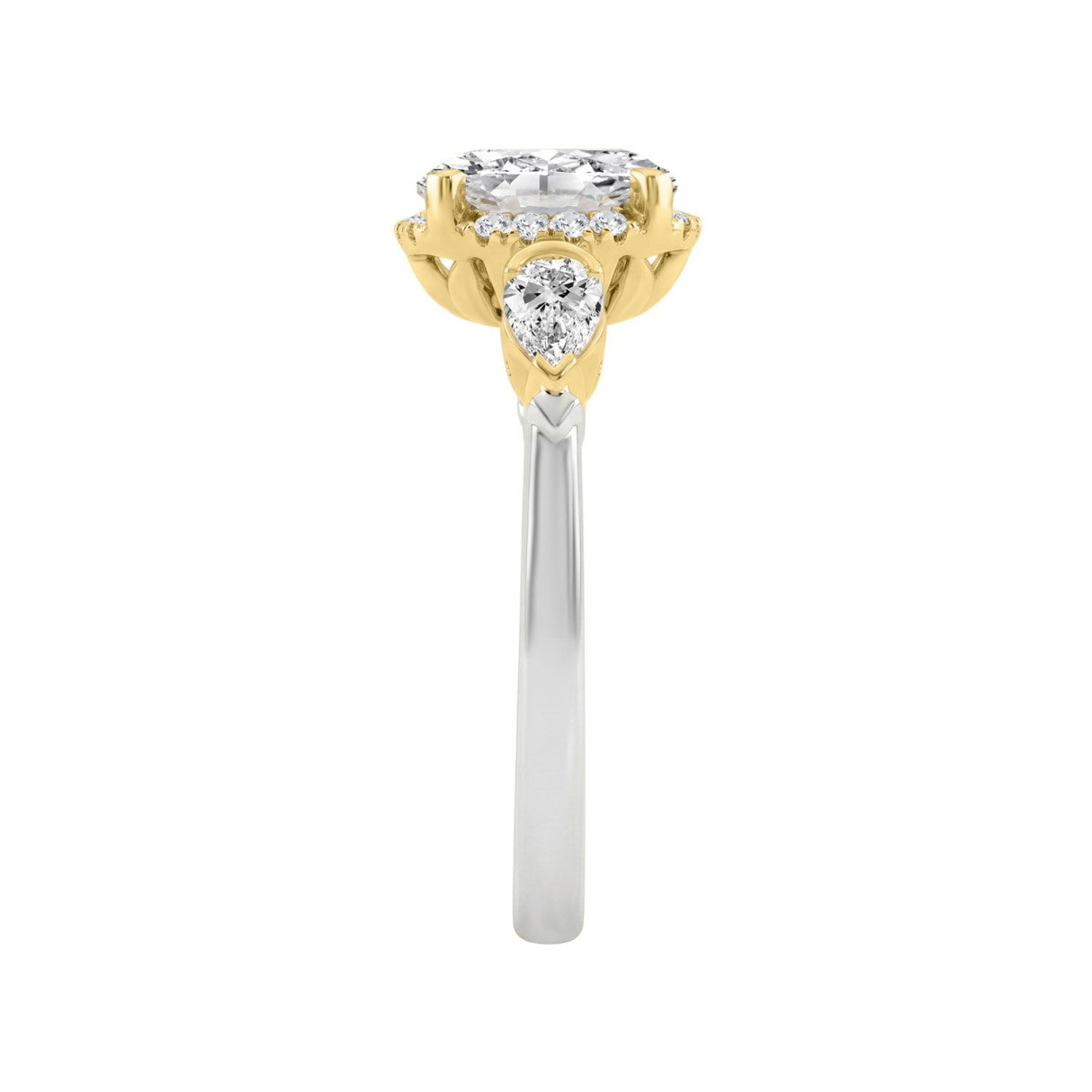 14K White/Yellow Gold 2 1/2Ct Round & Pear Cut Diamond Halo Bridal Ring Engagement Ring For Women 2Ct Round Center Stone (Color F-G -Clarity Vs1/Vs2)