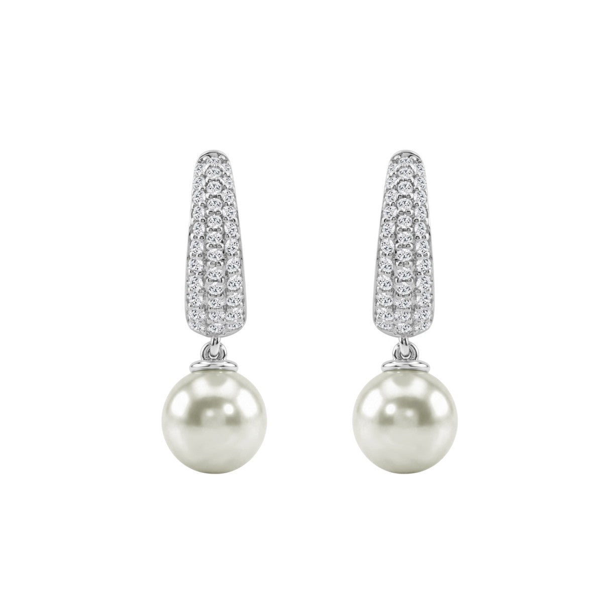10K White Gold 1/2 Ct Round Diamond &amp; Pearl Hoop Earrings For Women  Classic Pear Shape Drop Fine Jewelry (Color F-G Clarity Vs1/Vs2)