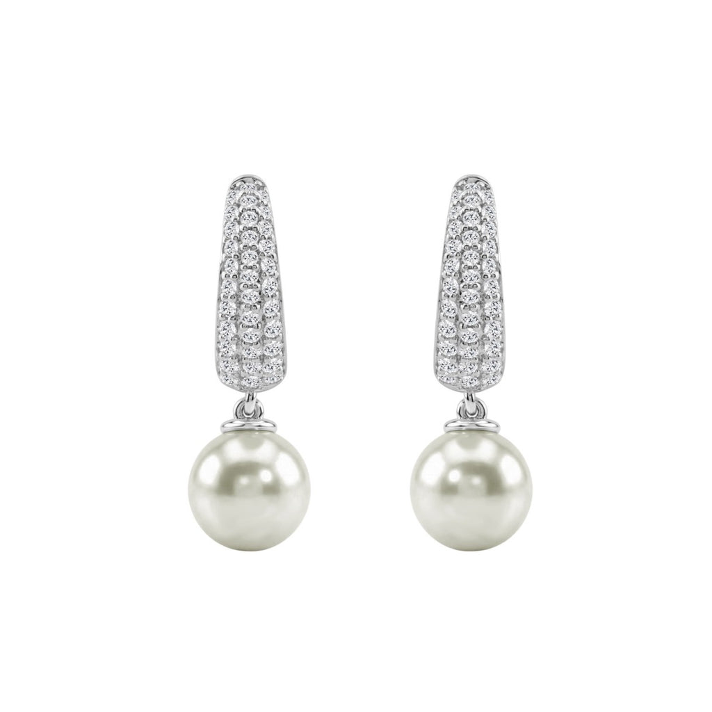 10K White Gold 1/2 Ct Round Diamond &amp; Pearl Hoop Earrings For Women  Classic Pear Shape Drop Fine Jewelry (Color F-G Clarity Vs1/Vs2)
