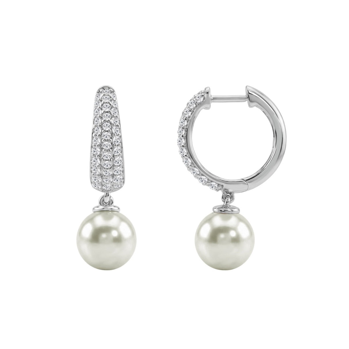 10K White Gold 1/2 Ct Round Diamond &amp; Pearl Hoop Earrings For Women  Classic Pear Shape Drop Fine Jewelry (Color F-G Clarity Vs1/Vs2)