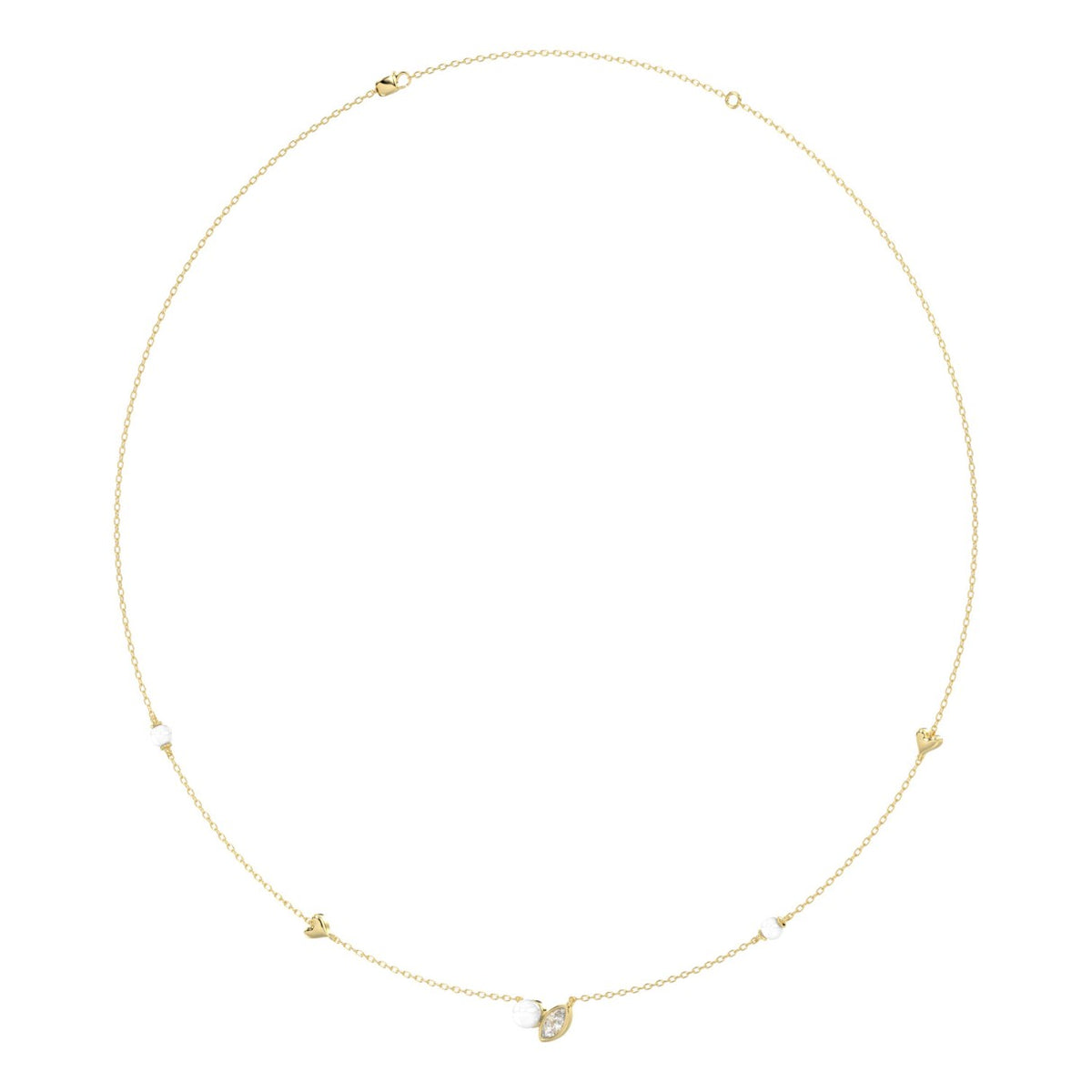 10K Yellow Gold Pearl &amp; Ladies Necklace 1/5CT  Marquise Diamonds (Color F-G -Clarity VS1/VS2)