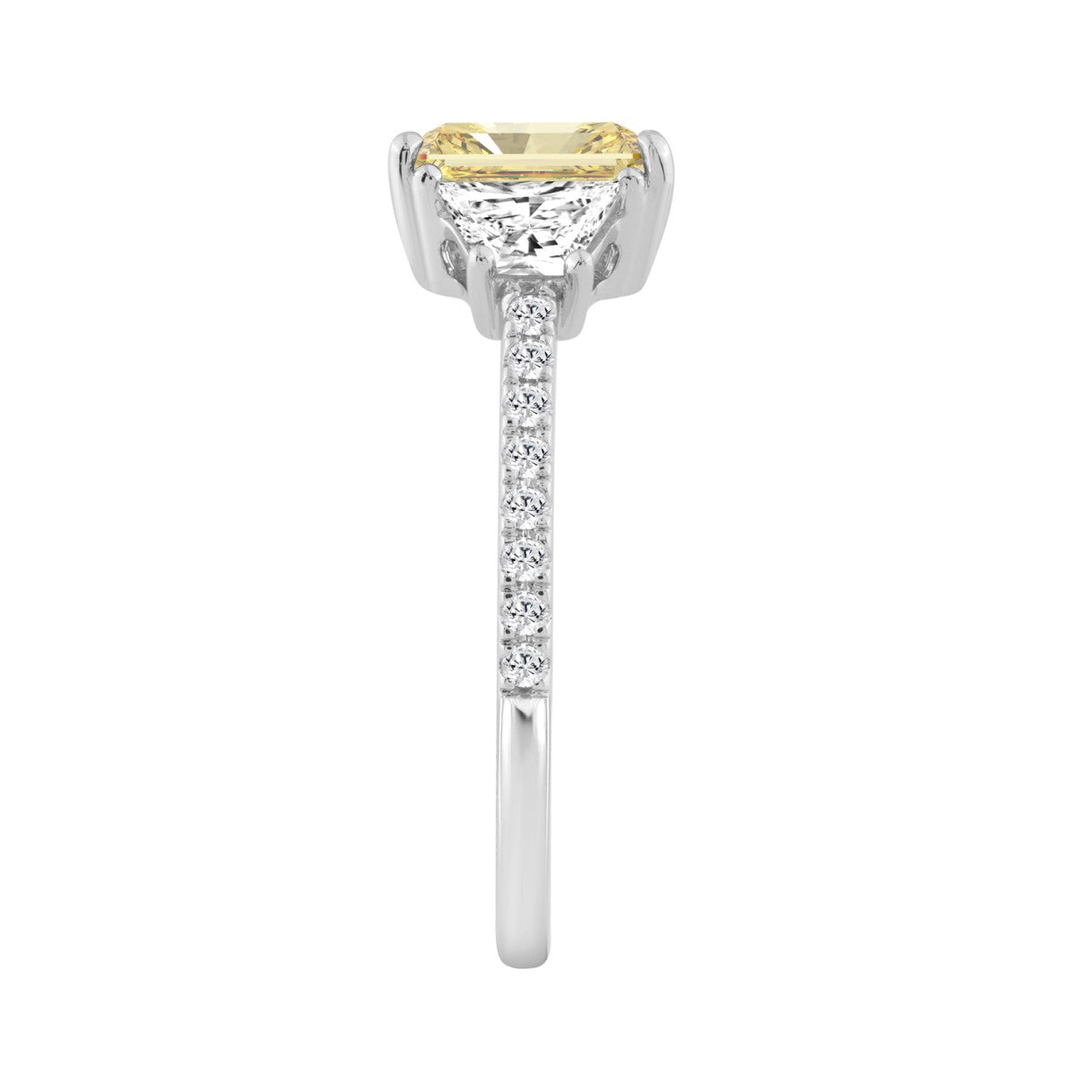 1 1/2CT Elegance Ring 14k Round/Radiant/Trapezoid Diamond White Gold 1.00CT Yellow Radiant Center stone (Color F-G -Clarity VS1/VS2)