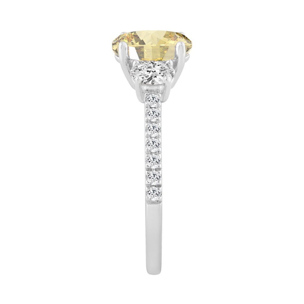 Ladies 14K White Gold 1 1/2CT Round/Oval Lab-Grown Diamond Ladies Fashion Ring 1.00CT Yellow Oval Center stone (Color F-G -Clarity VS1/VS2)