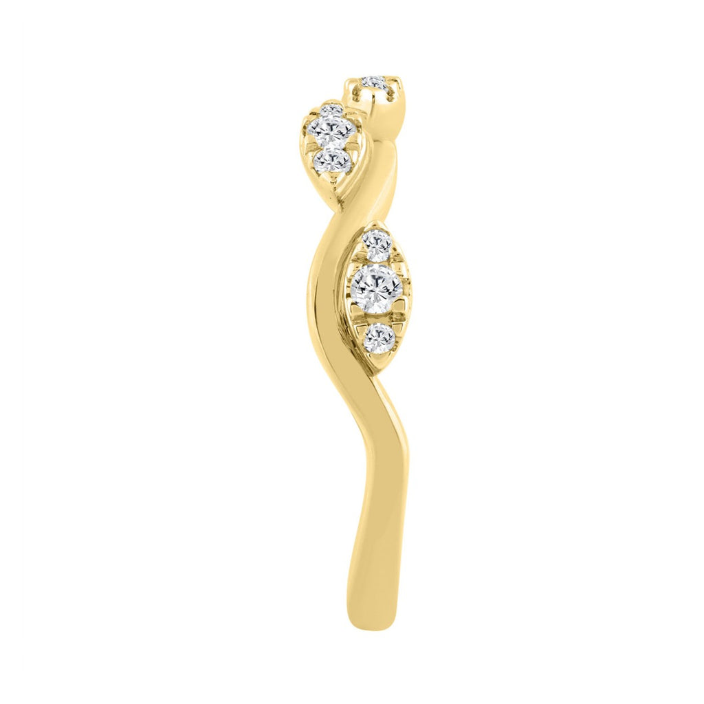 10K Yellow Gold 1/4Ct Round Lab-Grown Diamond Emori Wavy Krissy Ladies Fashion Ring (Color F-G -Clarity Vs1/Vs2)