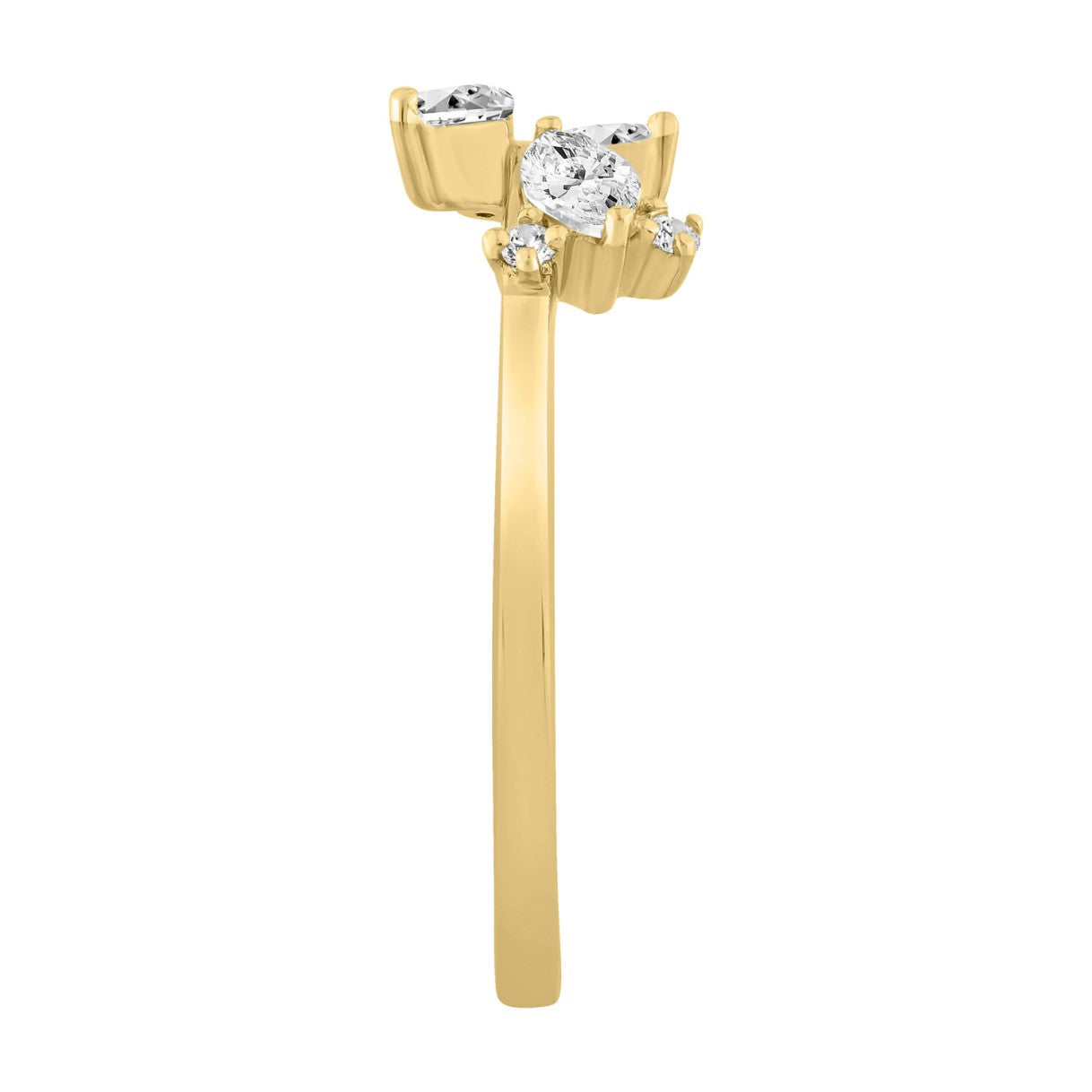 Elegant 10K Yellow Gold Lab-Grown Diamond Classic Ladies Ring 1/3Ct Round & Marquise Diamond Fashion Design (Color F-G -Clarity Vs1/Vs2)