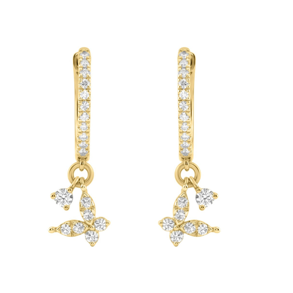 Fashion 10K Yellow` Gold 1/3Ct Ladies Hoop Earrings With Diamonds Butterfly Bliss Design For Ladies