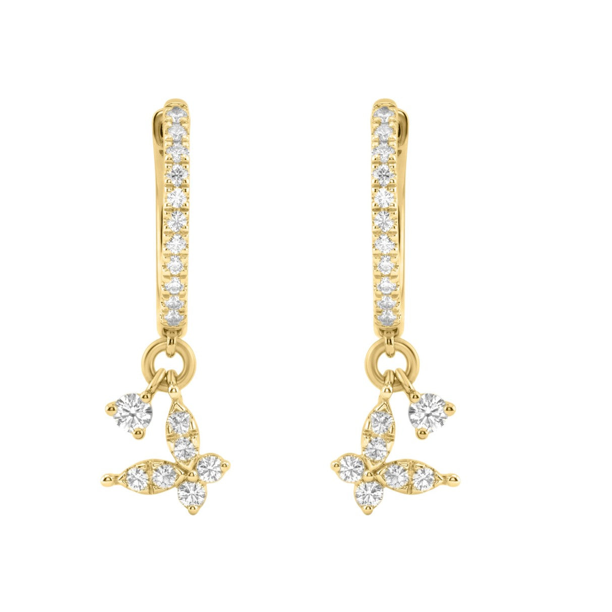 Fashion 10K Yellow` Gold 1/3Ct Ladies Hoop Earrings With Diamonds Butterfly Bliss Design For Ladies