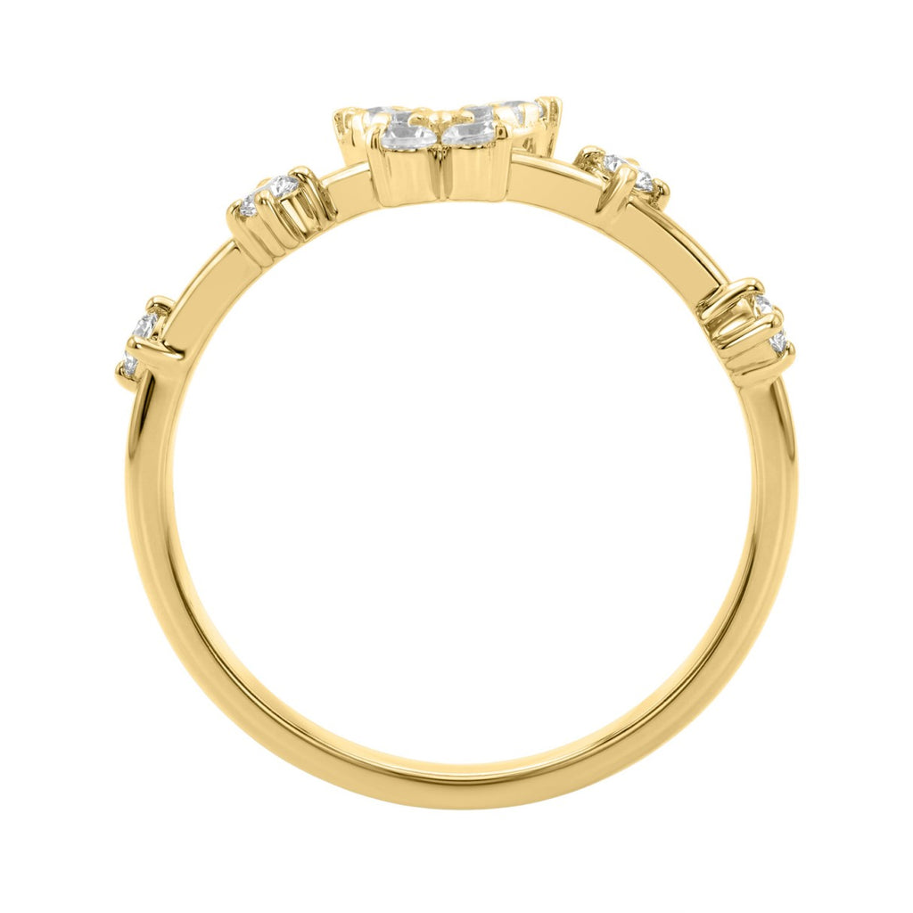 Elegant 10K Yellow Gold Ladies Ring With 1/5Ct Round Diamond And Butterfly Design
