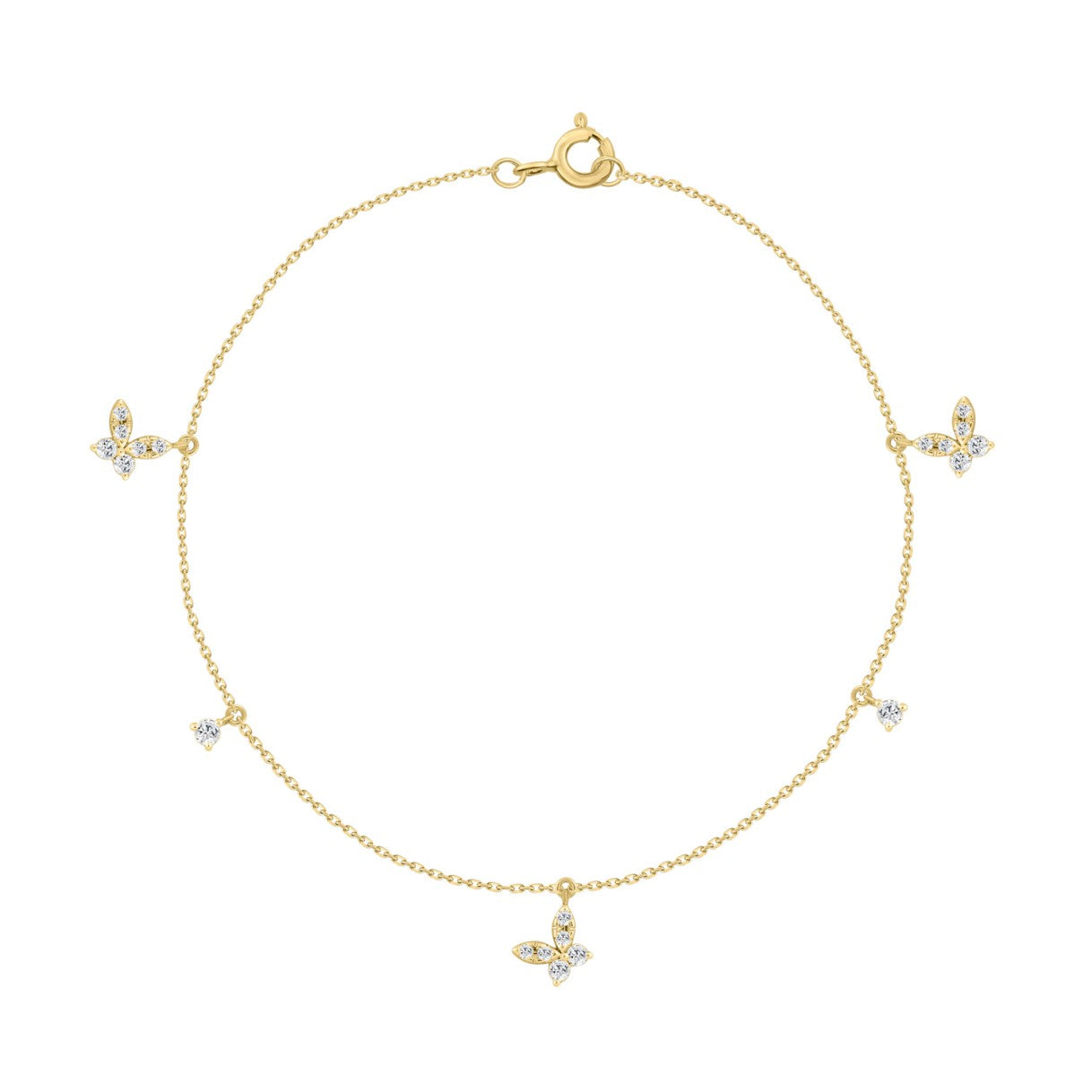 10K Yellow Gold Diamond Butterfly Bracelet For Ladies  1/3Ct Round Diamond Bracelet