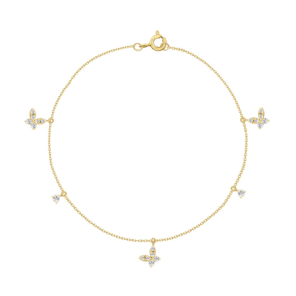 10K Yellow Gold Diamond Butterfly Bracelet For Ladies  1/3Ct Round Diamond Bracelet