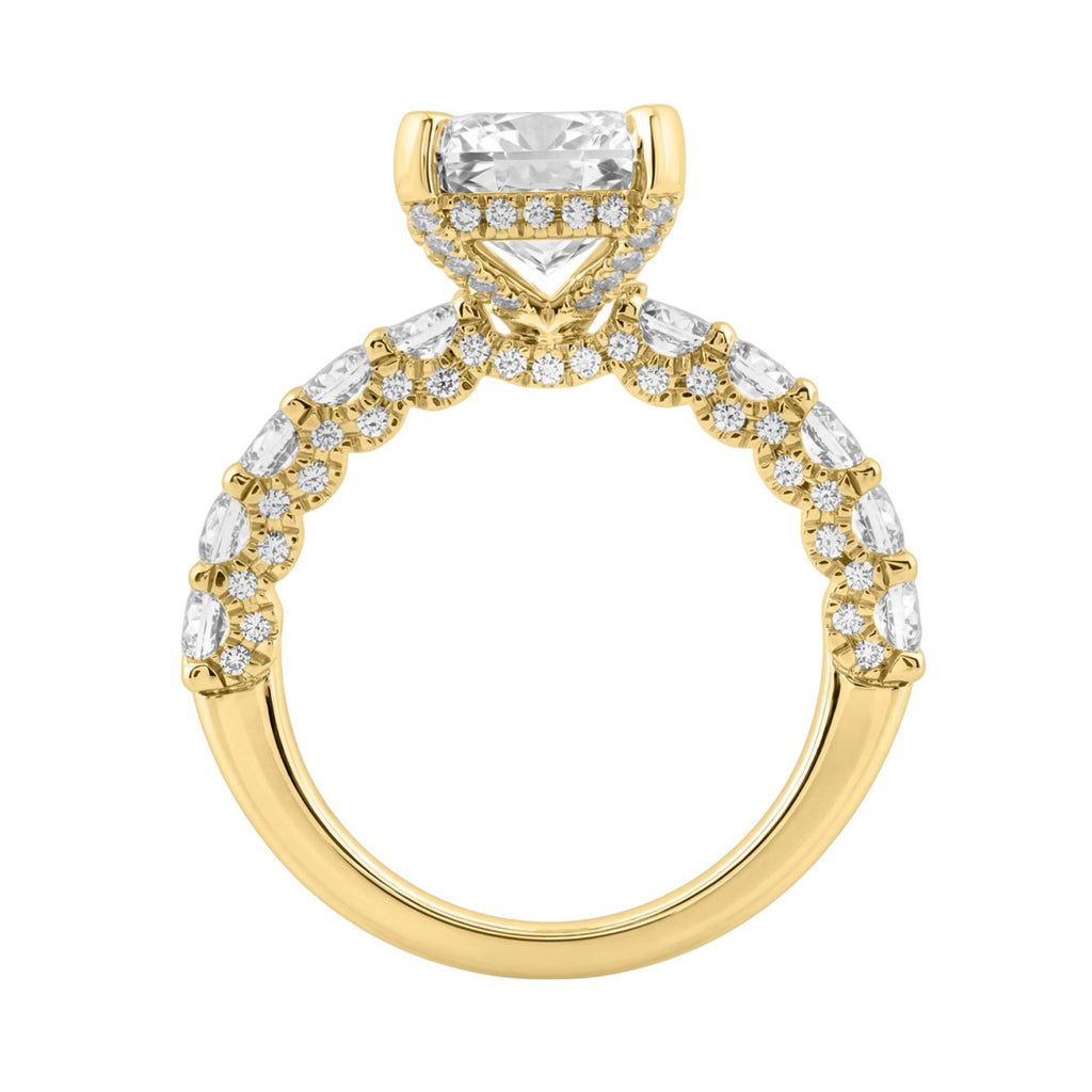 14K Yellow Gold 5 1/2Ct Radiant Cut & Round Diamond Engagement Ring Women Bridal Wedding Ring 4Ct Radiant Center Stone (Color F-G -Clarity Vs1/Vs2)
