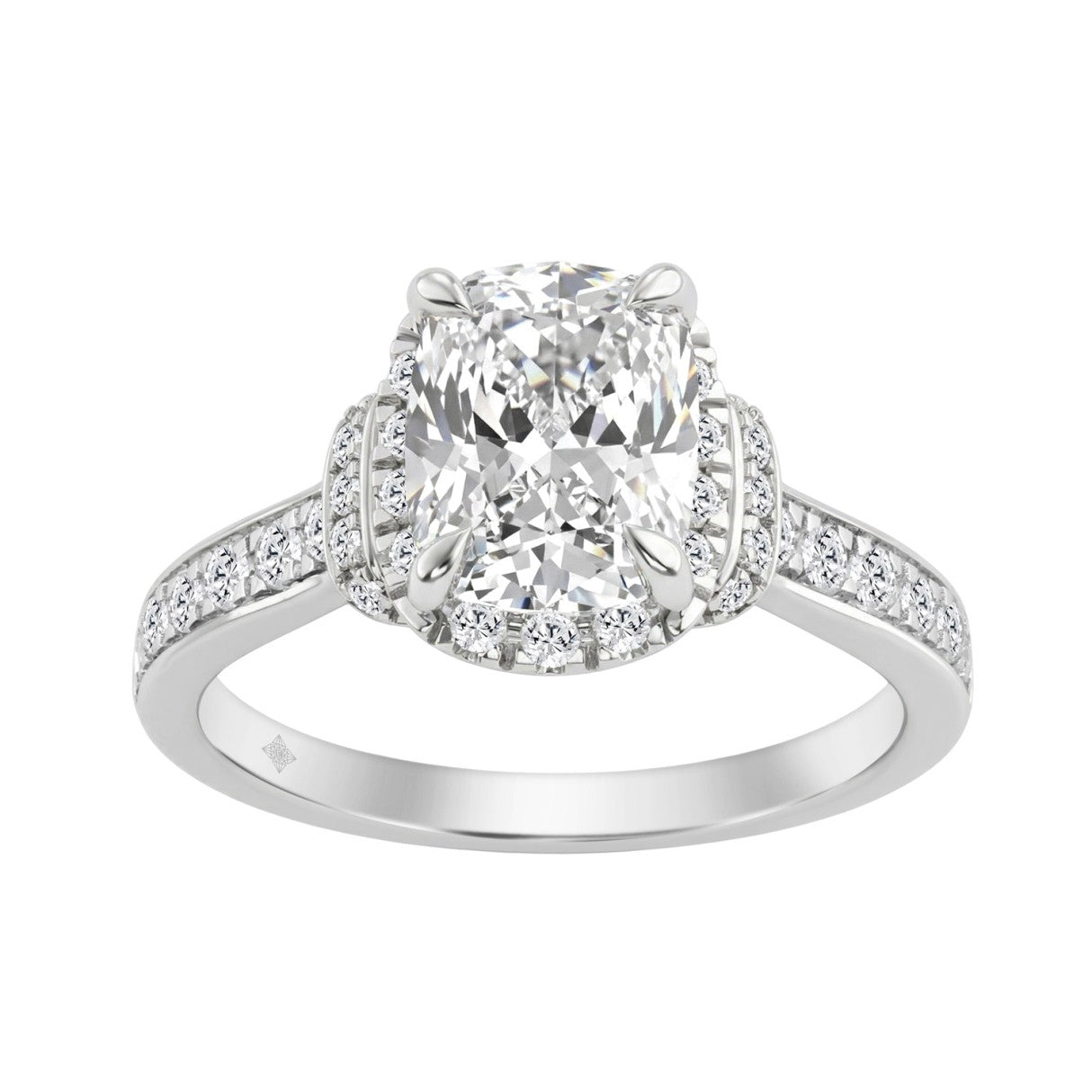 14K White Gold 2 1/2Ct Elongated Cushion Cut Diamond Halo Engagement Ring With Round Diamonds Bridal Ring For Women 2Ct Cushion Center Stone (Color F-G -Clarity Vs1/Vs2)