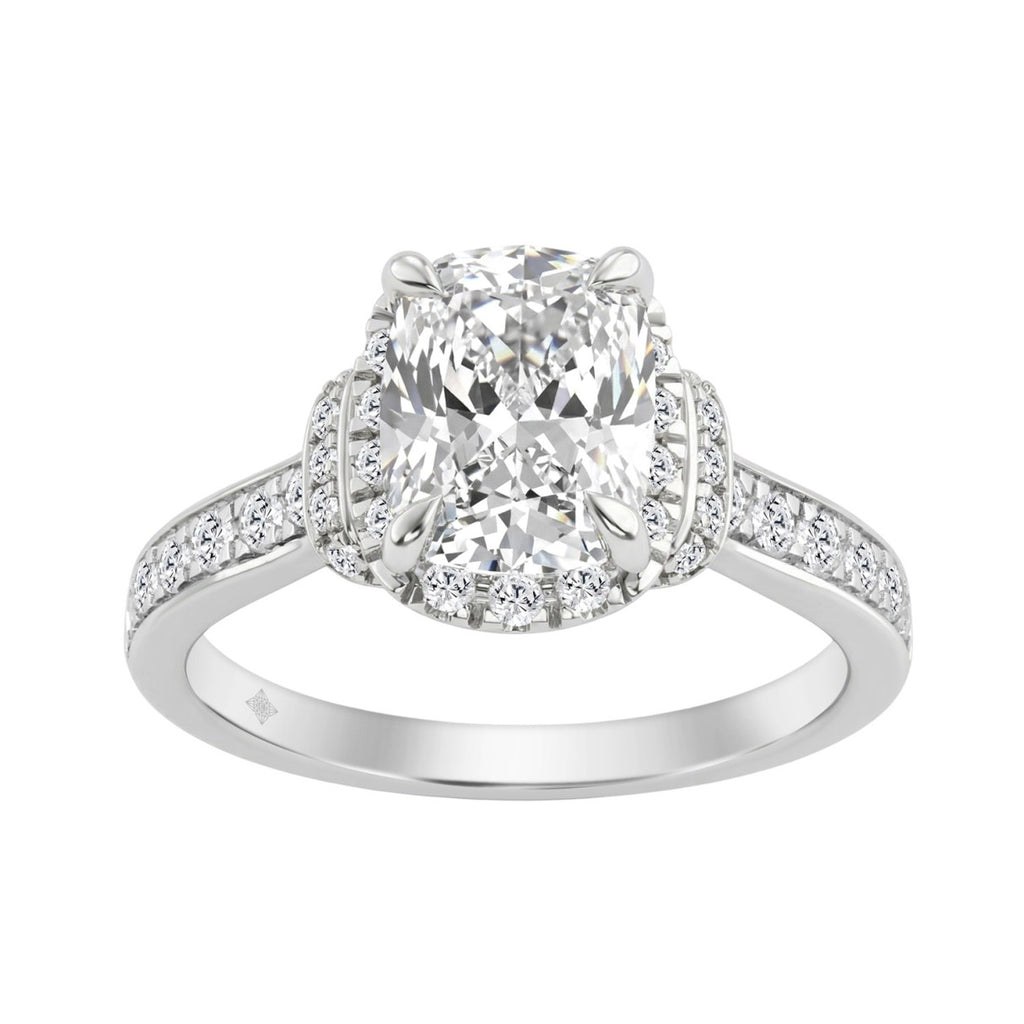 14K White Gold 2 1/2Ct Elongated Cushion Cut Diamond Halo Engagement Ring With Round Diamonds Bridal Ring For Women 2Ct Cushion Center Stone (Color F-G -Clarity Vs1/Vs2)