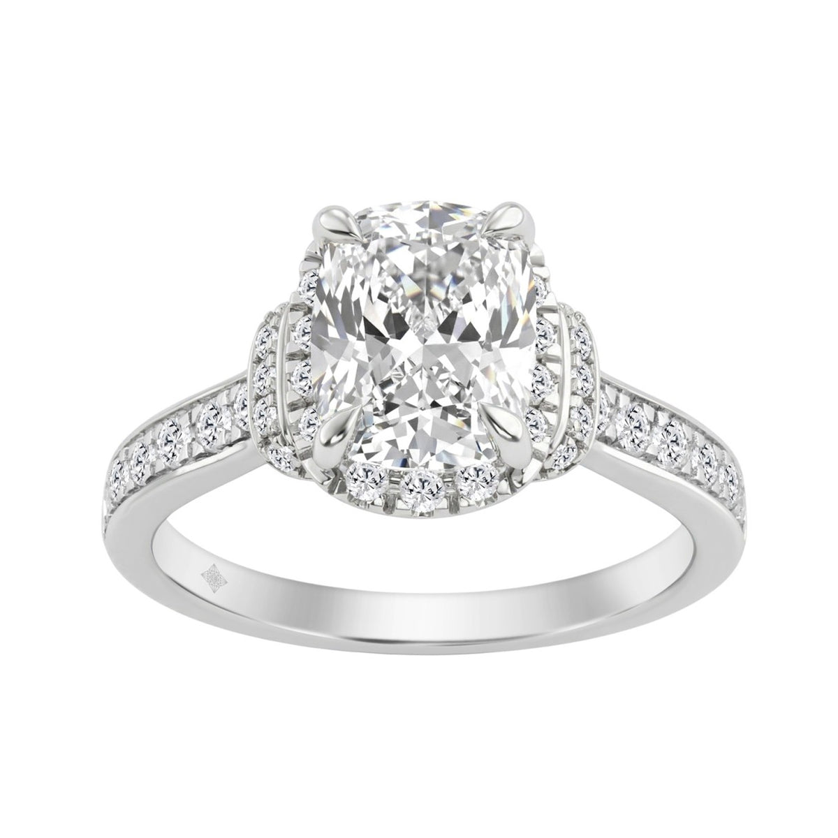 14K White Gold 2 1/2Ct Elongated Cushion Cut Diamond Halo Engagement Ring With Round Diamonds Bridal Ring For Women 2Ct Cushion Center Stone (Color F-G -Clarity Vs1/Vs2)