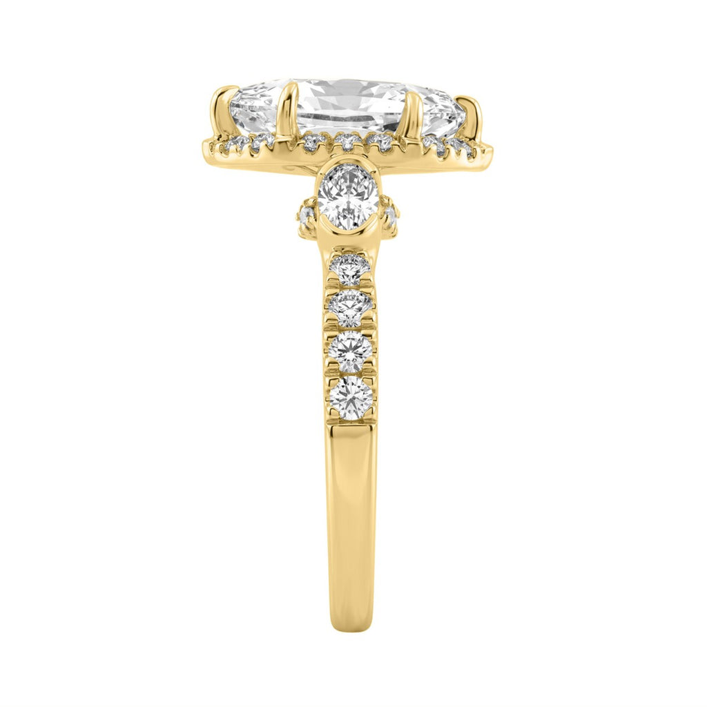 Luxury 14K Yellow Gold 3.00 Ct Marquise, Oval And Round Diamond Halo Bridal Engagement Ring For Women 2Ct Marquise Center Stone (Color F-G -Clarity Vs1/Vs2)