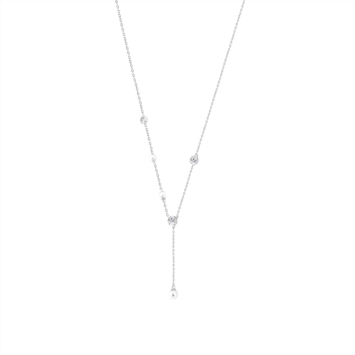 10K White Gold Diamond & Pearl Necklace For 1/2Ct Round Diamond Elegant Drop Necklace, Classic Ladies Fine Jewelry (Color F-G -Clarity Vs1/Vs2)