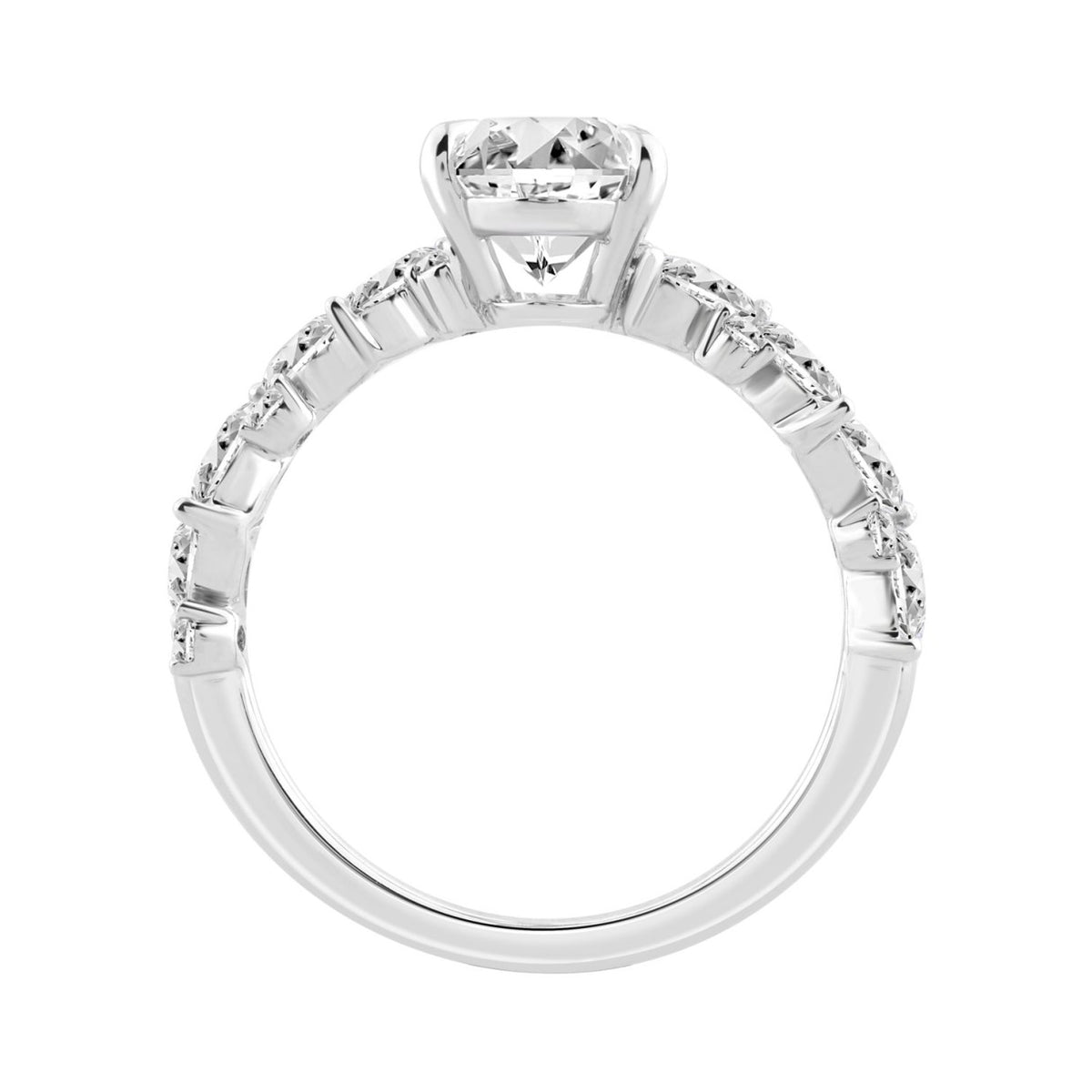 14K White Gold 3.00Ct Diamond Engagement Ring For Women 2.00Ct Elongated Oval Center Stone With Marquise & Round Side Stones, Luxury Bridal Ring (Color F-G -Clarity Vs1/Vs2)