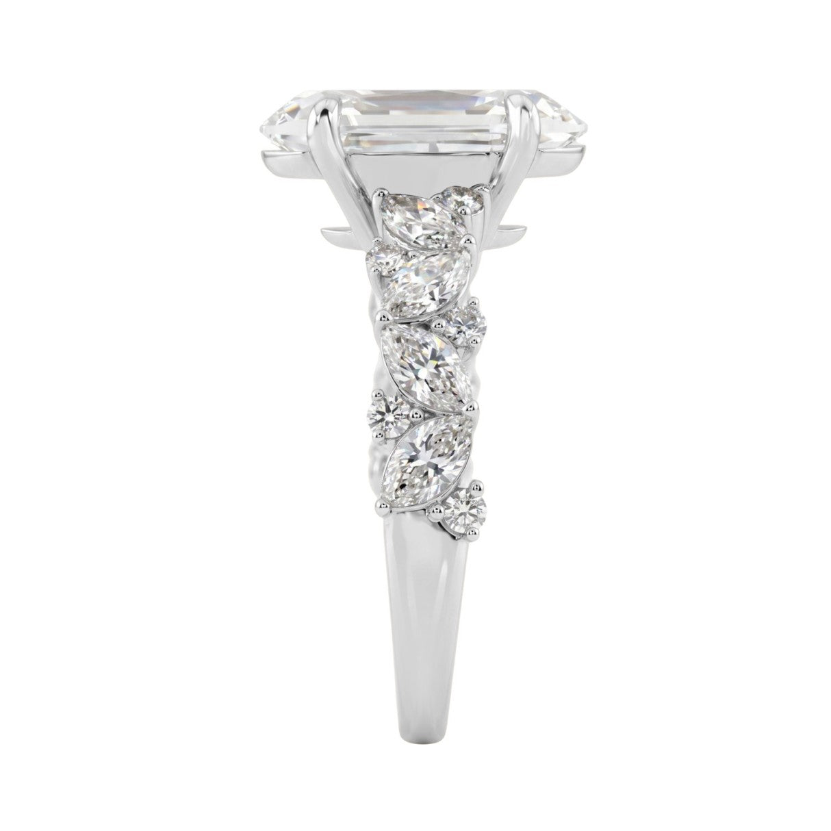 14K White Gold 3.00Ct Diamond Engagement Ring For Women 2.00Ct Elongated Oval Center Stone With Marquise & Round Side Stones, Luxury Bridal Ring (Color F-G -Clarity Vs1/Vs2)