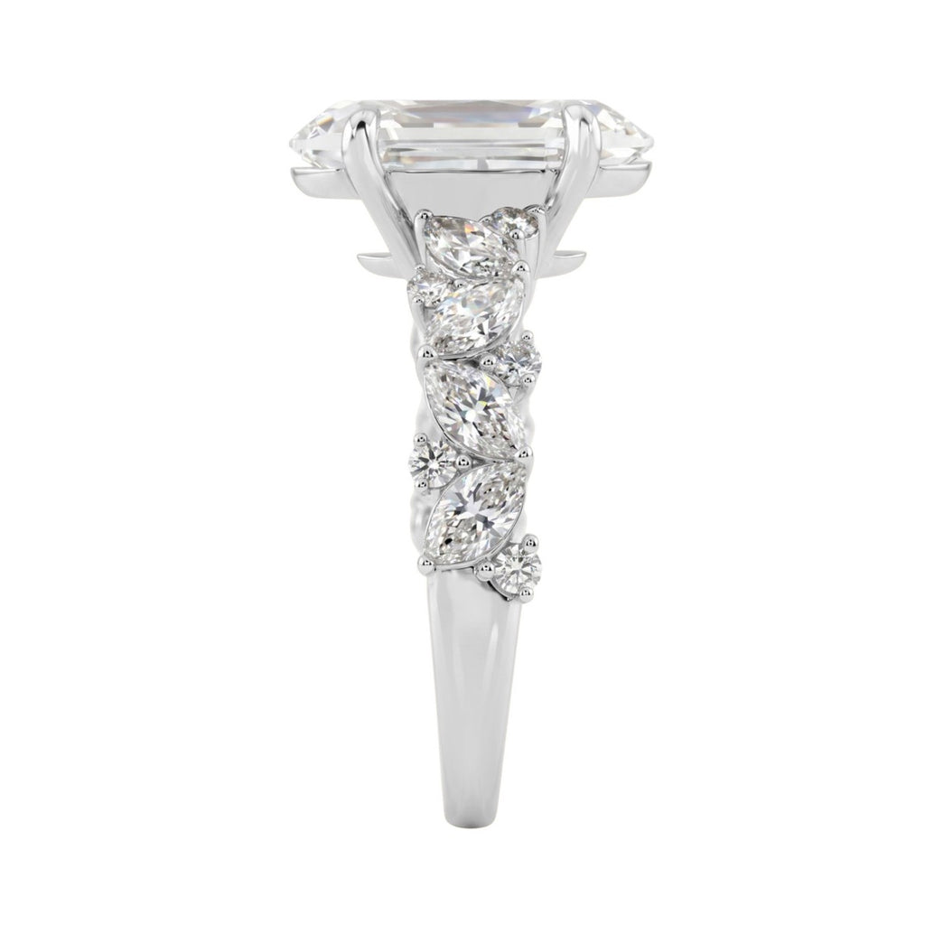 14K White Gold 3.00Ct Diamond Engagement Ring For Women 2.00Ct Elongated Oval Center Stone With Marquise & Round Side Stones, Luxury Bridal Ring (Color F-G -Clarity Vs1/Vs2)