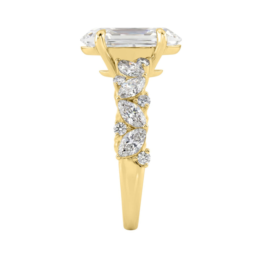 14K Yellow Gold 3.00Ct Diamond Engagement Ring For Women 2.00Ct Elongated Oval Center Stone With Marquise & Round Side Stones, Luxury Bridal Ring (Color F-G -Clarity Vs1/Vs2)