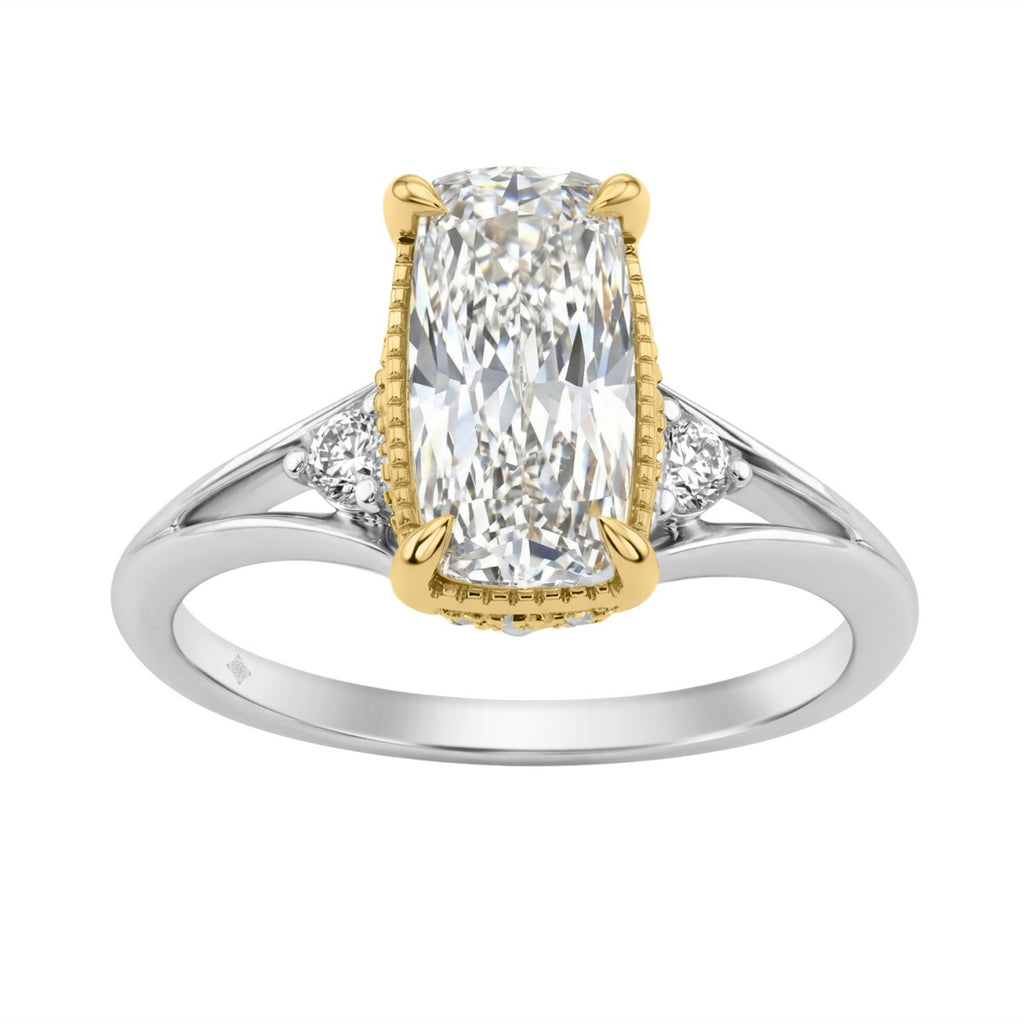 Luxury 14K White/Yellow Gold Diamond Engagement Ring 2 1/4Ct Elongated Cushion Center With Round Side Stones, Women Ring 2Ct Cushion Center Stone (Color F-G -Clarity Vs1/Vs2)