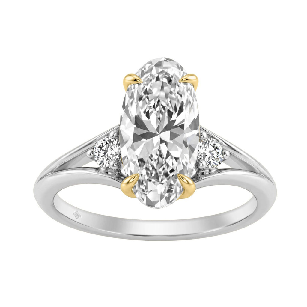 Elegance14K White/Yellow Gold Diamond Engagement Ring 2 1/4Ct Elongated Oval Center With Round Side Stones, Women Ring 2Ct Oval Center Stone (Color F-G -Clarity Vs1/Vs2)
