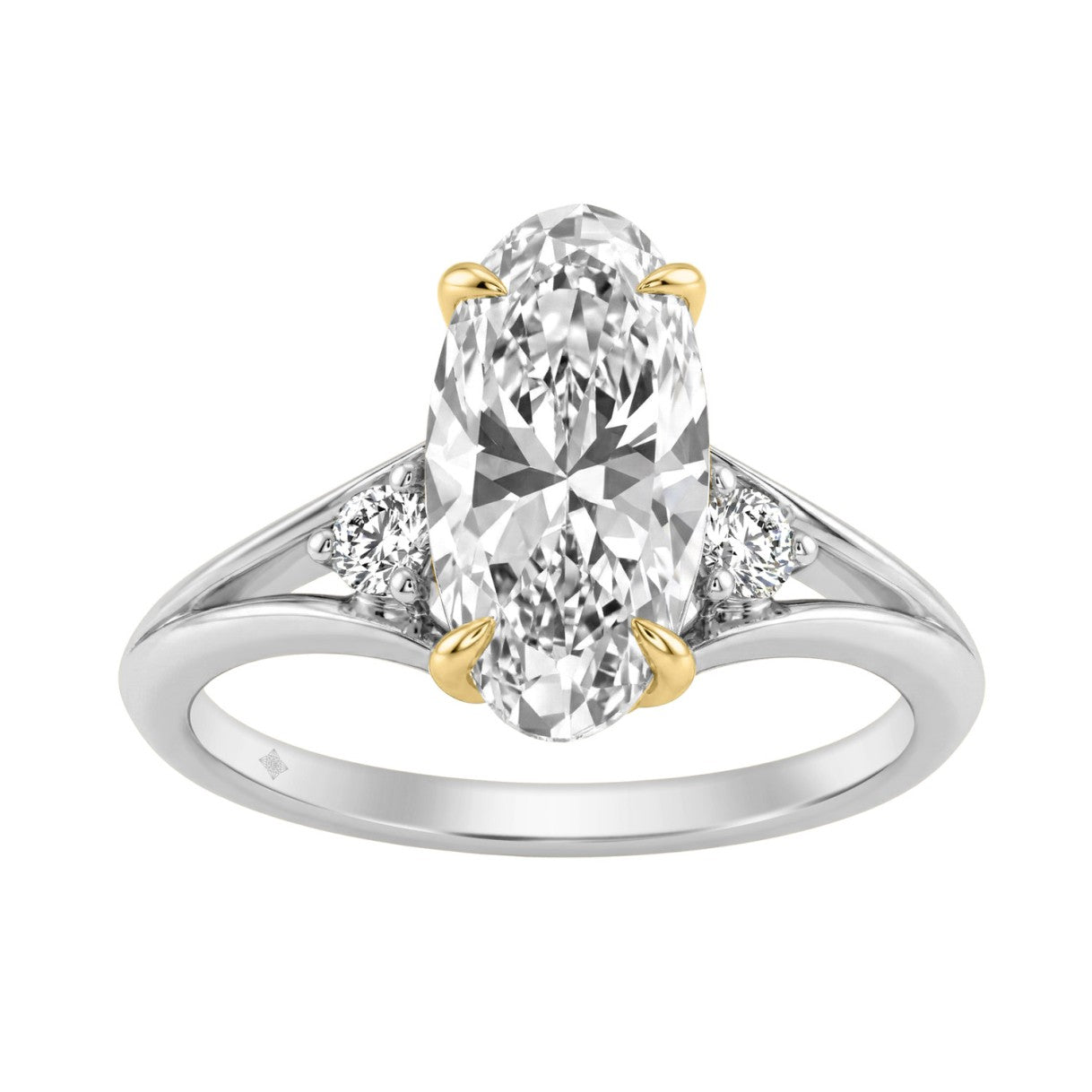 Elegance14K White/Yellow Gold Diamond Engagement Ring 2 1/4Ct Elongated Oval Center With Round Side Stones, Women Ring 2Ct Oval Center Stone (Color F-G -Clarity Vs1/Vs2)