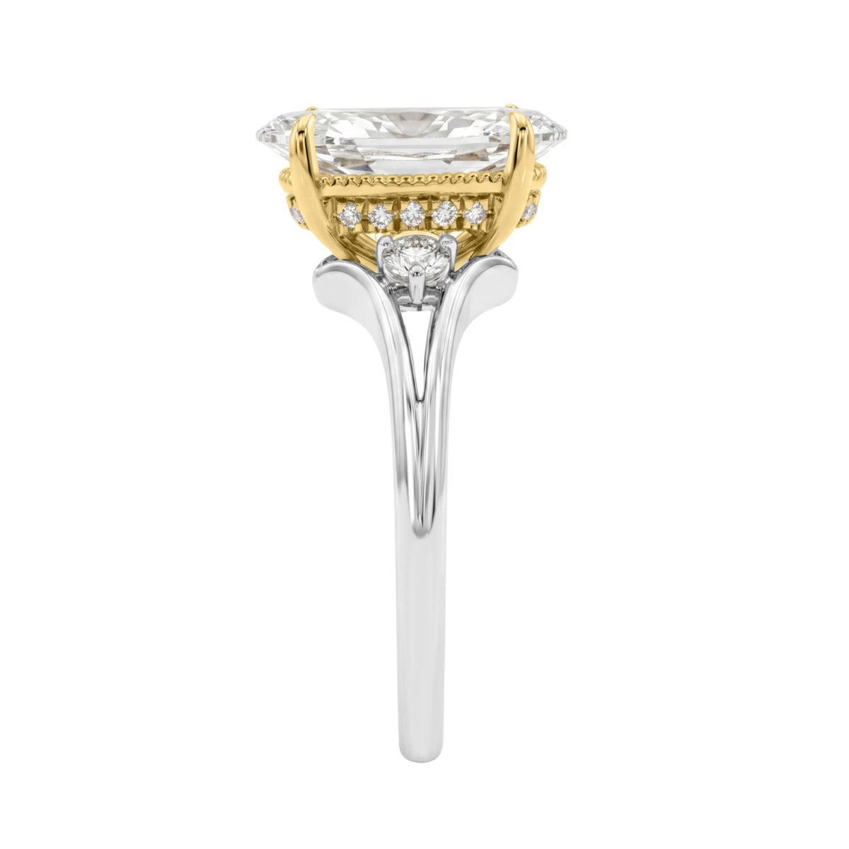 Elegance14K White/Yellow Gold Diamond Engagement Ring 2 1/4Ct Elongated Oval Center With Round Side Stones, Women Ring 2Ct  ELONGATED Oval Center Stone (Color F-G -Clarity Vs1/Vs2)