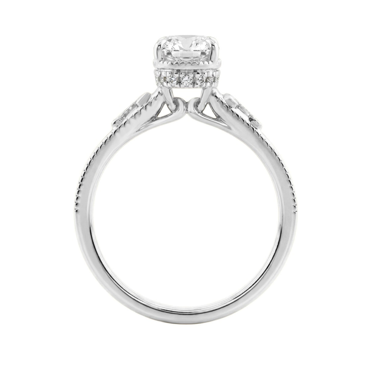 LADIES 14K White Gold 2 1/6Ct Diamond Engagement Ring Elongated Cushion Cut Center With Round Side Stones, Elegant Fine Ring 2Ct Cushion Center Stone (Color F-G -Clarity Vs1/Vs2)