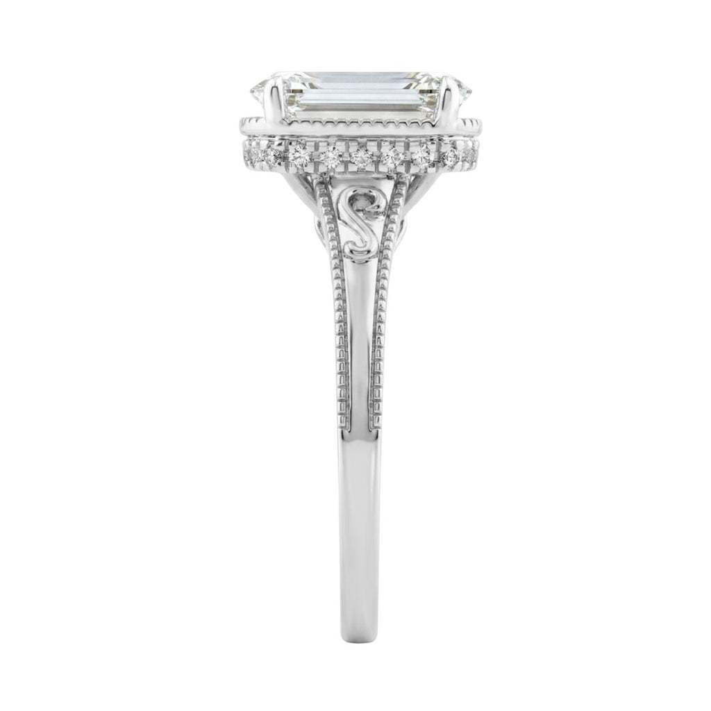 LADIES 14K White Gold 2 1/6Ct Diamond Engagement Ring Elongated Cushion Cut Center With Round Side Stones, Elegant Fine Ring 2Ct Cushion Center Stone (Color F-G -Clarity Vs1/Vs2)