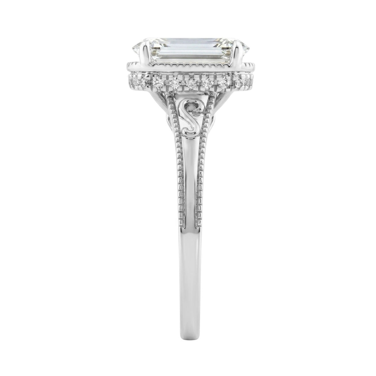 LADIES 14K White Gold 2 1/6Ct Diamond Engagement Ring Elongated Cushion Cut Center With Round Side Stones, Elegant Fine Ring 2Ct Cushion Center Stone (Color F-G -Clarity Vs1/Vs2)