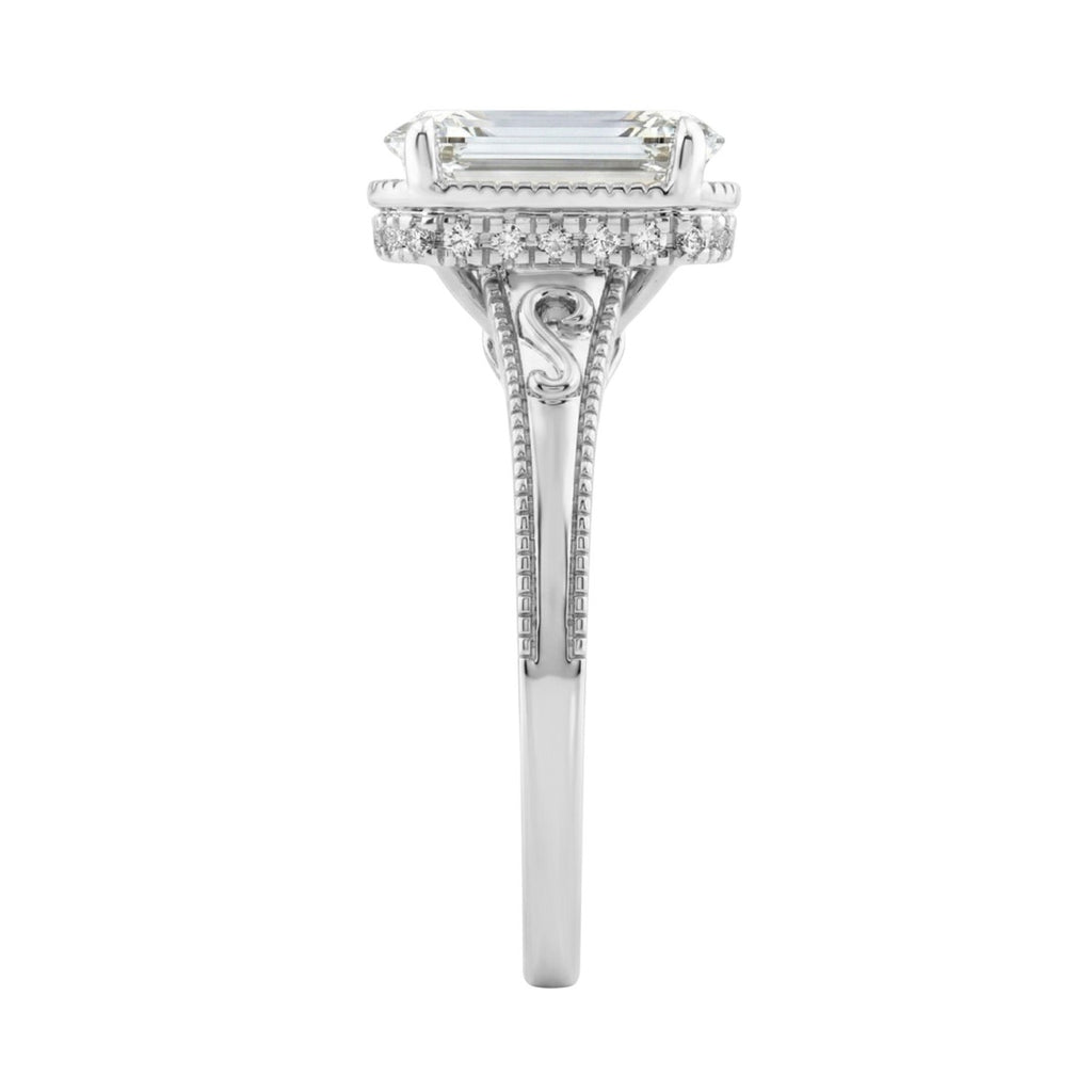 LADIES 14K White Gold 2 1/6Ct Diamond Engagement Ring Elongated Cushion Cut Center With Round Side Stones, Elegant Fine Ring 2Ct Cushion Center Stone (Color F-G -Clarity Vs1/Vs2)