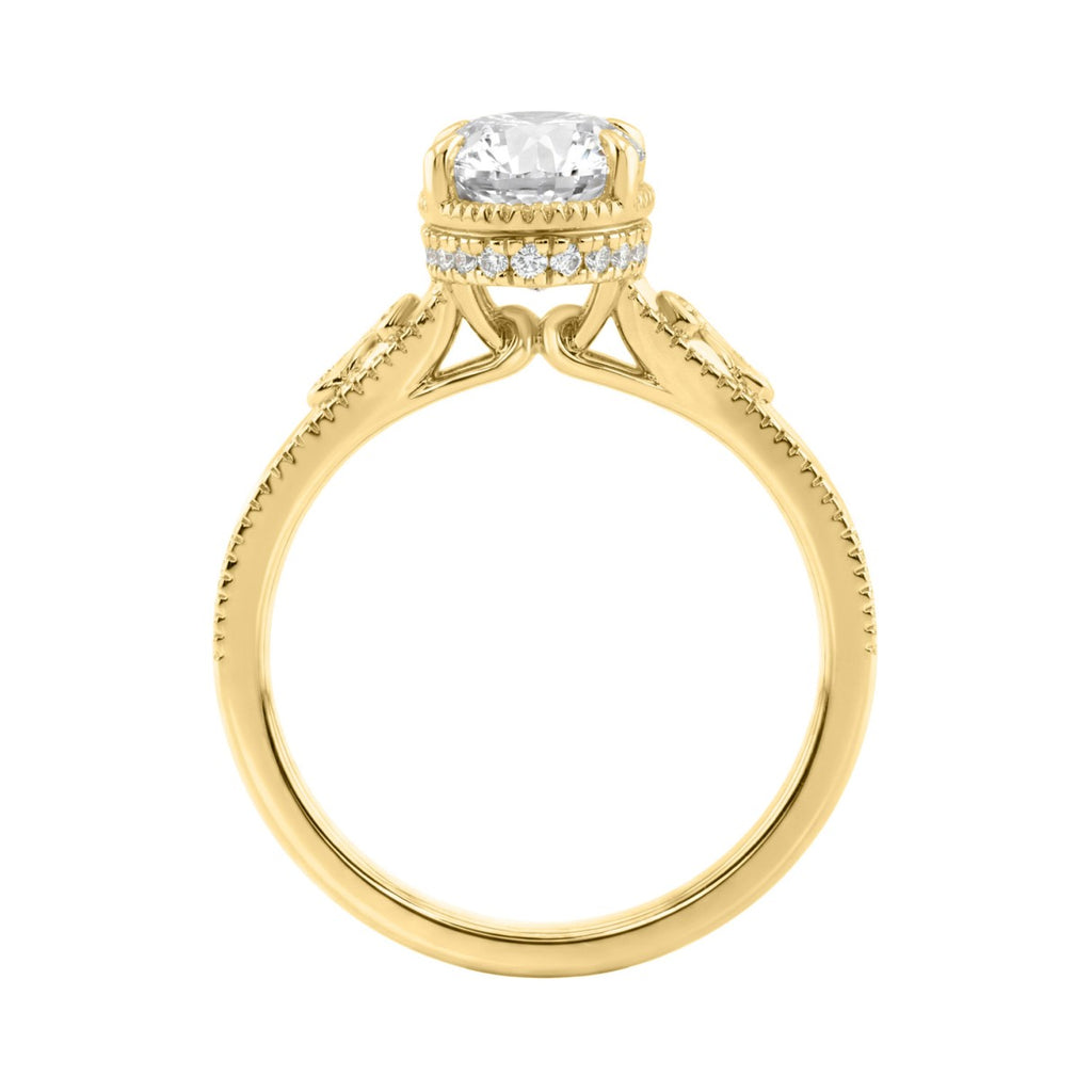LADIES 14K Yellow Gold 2 1/6Ct Diamond Engagement Ring Elongated Oval Cut Center With Round Side Stones, Elegant Fine Ring 2Ct Oval Center Stone (Color F-G -Clarity Vs1/Vs2)