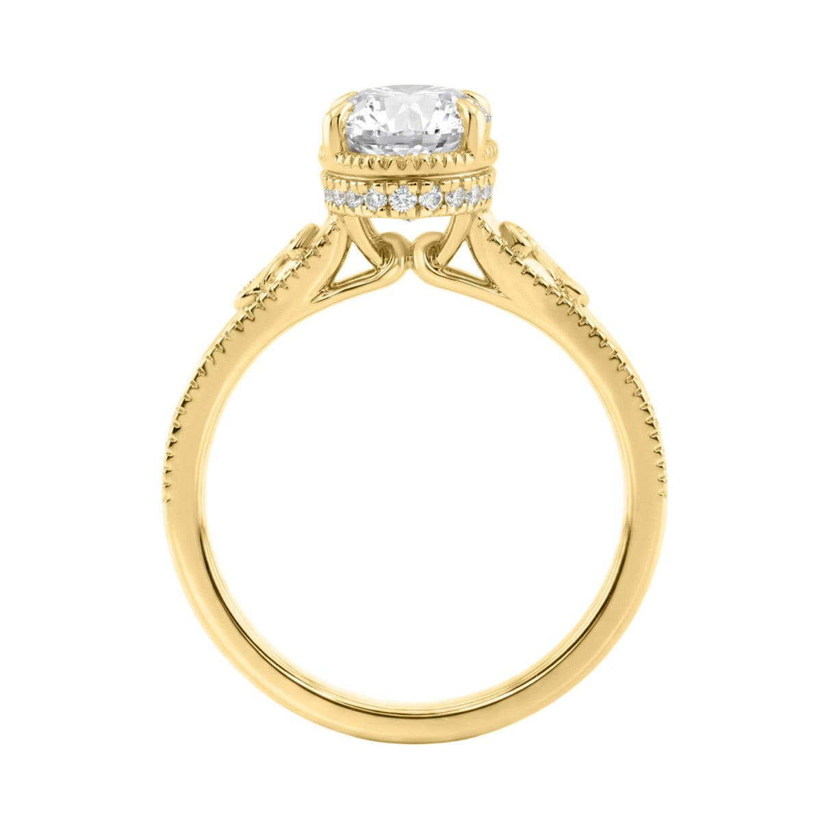 LADIES 14K Yellow Gold 2 1/6Ct Diamond Engagement Ring Elongated Oval Cut Center With Round Side Stones, Elegant Fine Ring 2Ct Oval Center Stone (Color F-G -Clarity Vs1/Vs2)