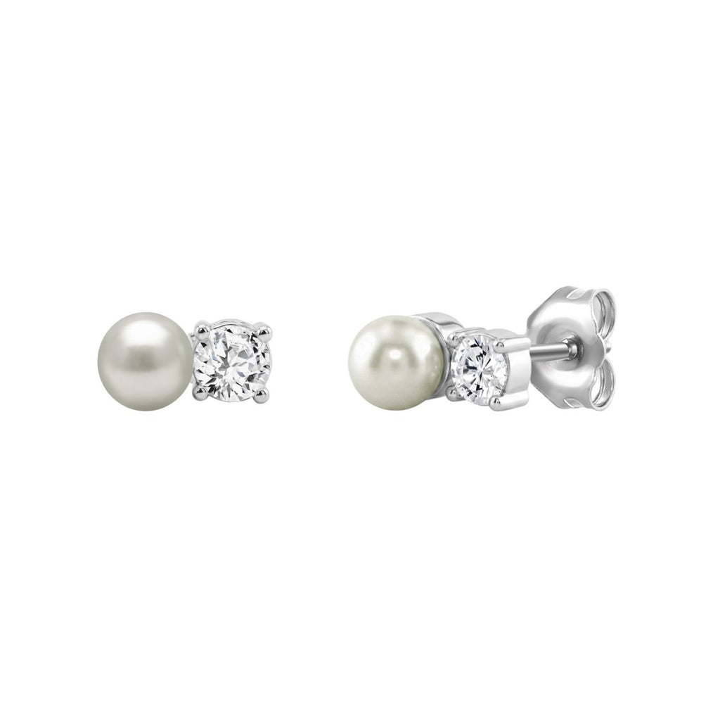 10K WHITE GOLD 1/4CT ROUND DIAMOND PEARL FASHION LADIES EARRINGS  CLASSIC FINE JEWELRY FOR HER (COLOR F-G CLARITY VS1/VS2)
