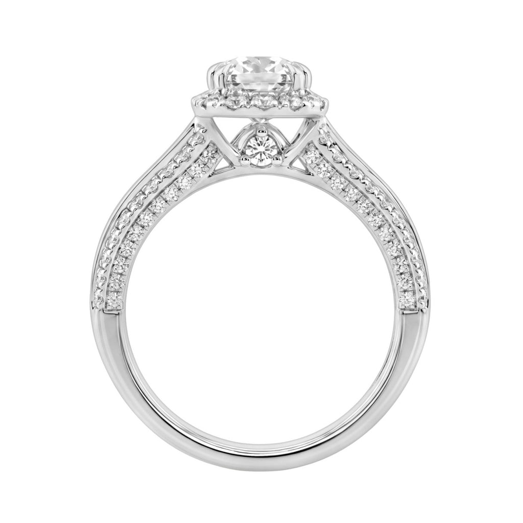 14K White Gold 3.00 Ct Diamond Halo Engagement Ring For Women Elongated 2Ct Cushion Cut Center Stone With Round & Baguette Side Stones, Luxury Bridal Ring (Color F-G -Clarity Vs1/Vs2)