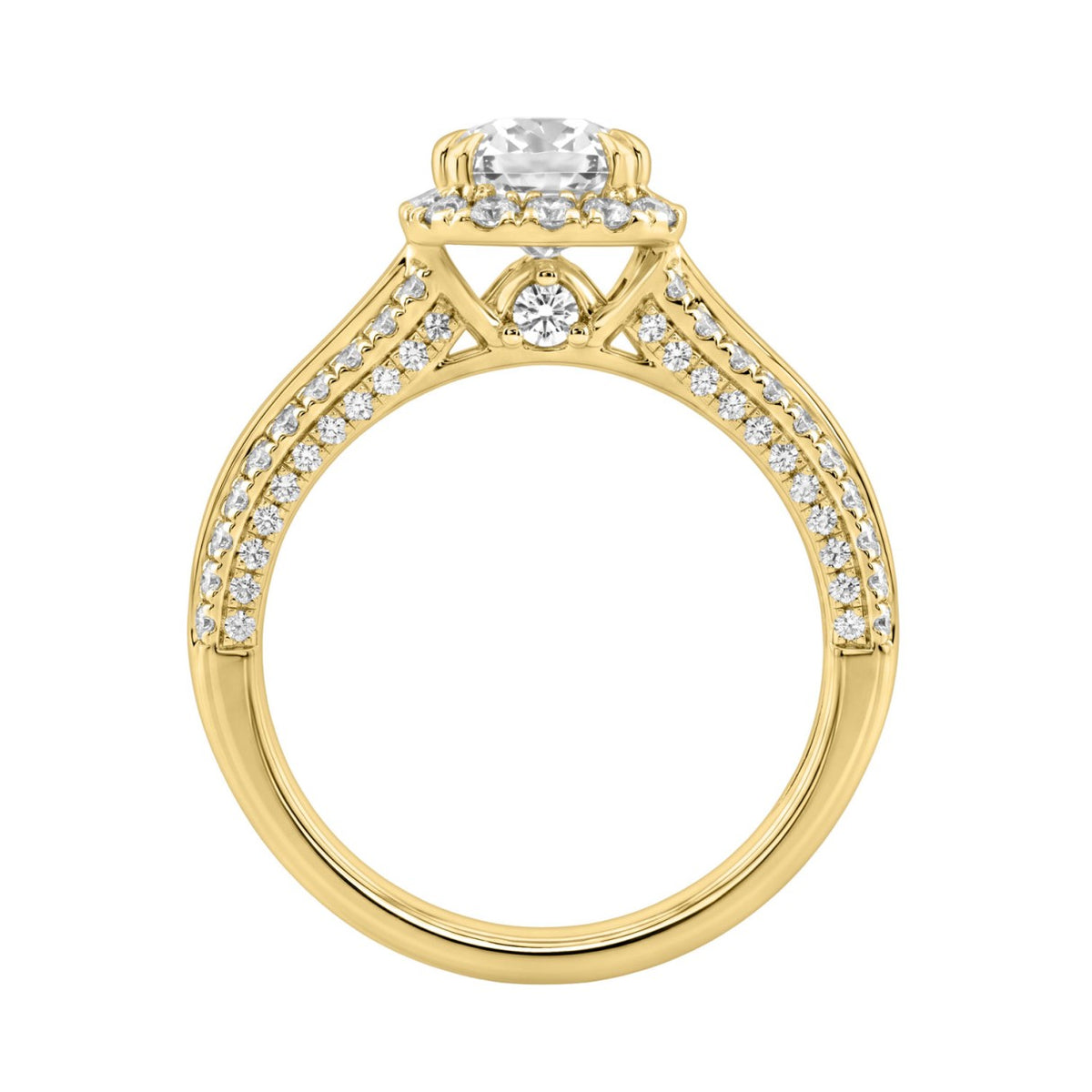14K Yellow Gold 3.00 Ct Diamond Halo Engagement Ring For Women Elongated 2Ct Cushion Cut Center Stone With Round & Baguette Side Stones, Luxury Bridal Ring (Color F-G -Clarity Vs1/Vs2)