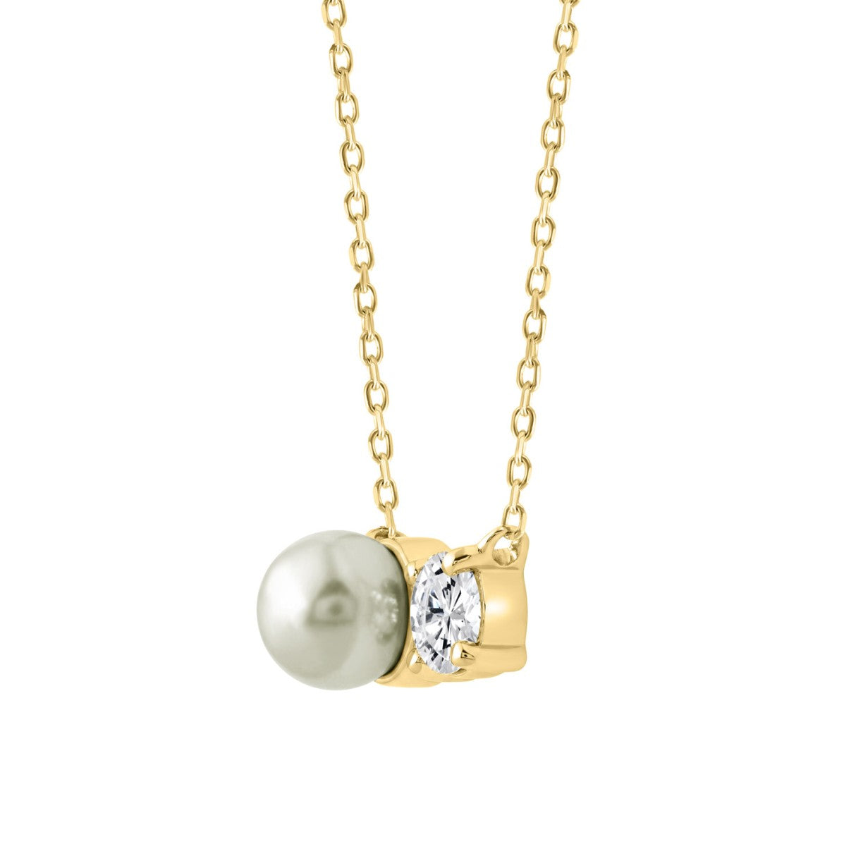 10K Yellow Gold Toi Et Moi Necklace With 1/4Ct Round Diamond & Pearl  Elegant Two Stone Necklace For Her (Color F-G -Clarity Vs1/Vs2)