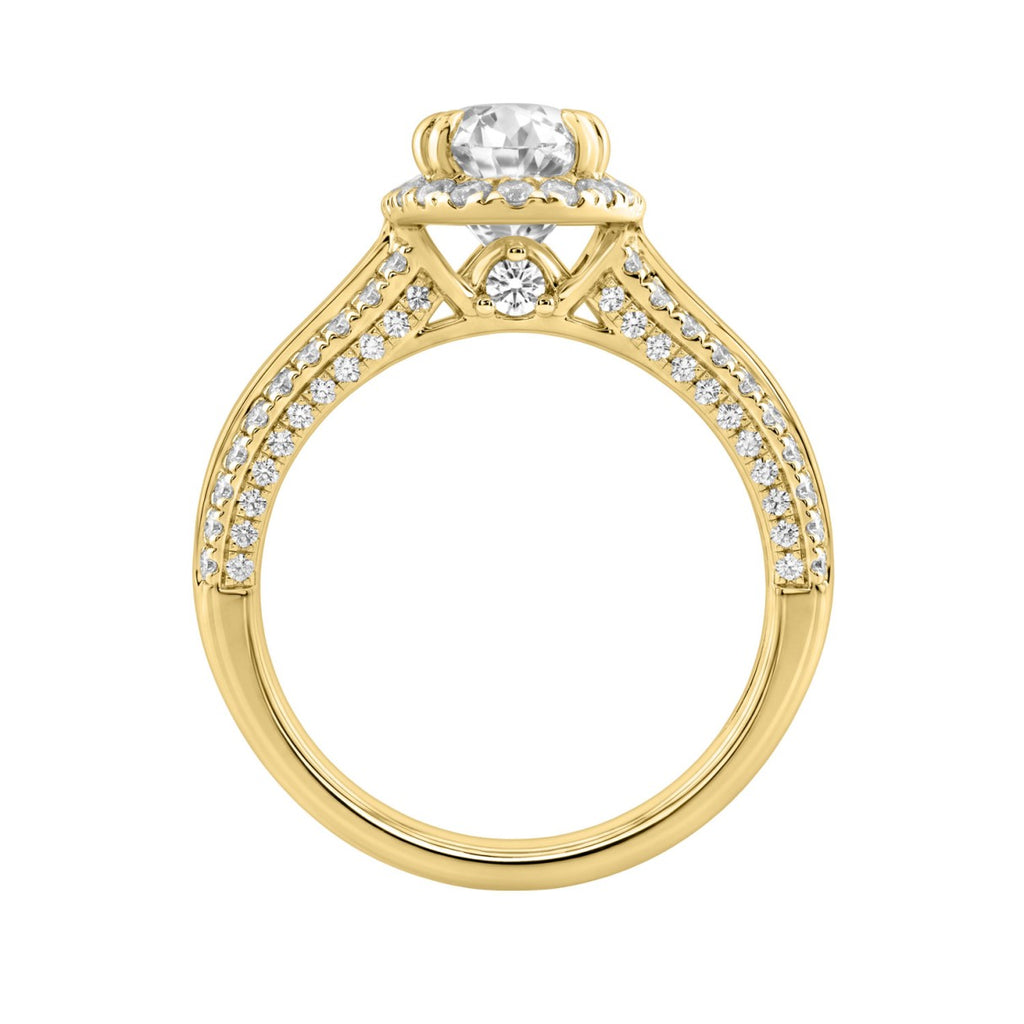 14K Yellow Gold 3.00 Ct Diamond Halo Engagement Ring For Women Elongated 2Ct Oval Cut Center Stone With Round & Baguette Side Stones, Luxury Bridal Ring (Color F-G -Clarity Vs1/Vs2)