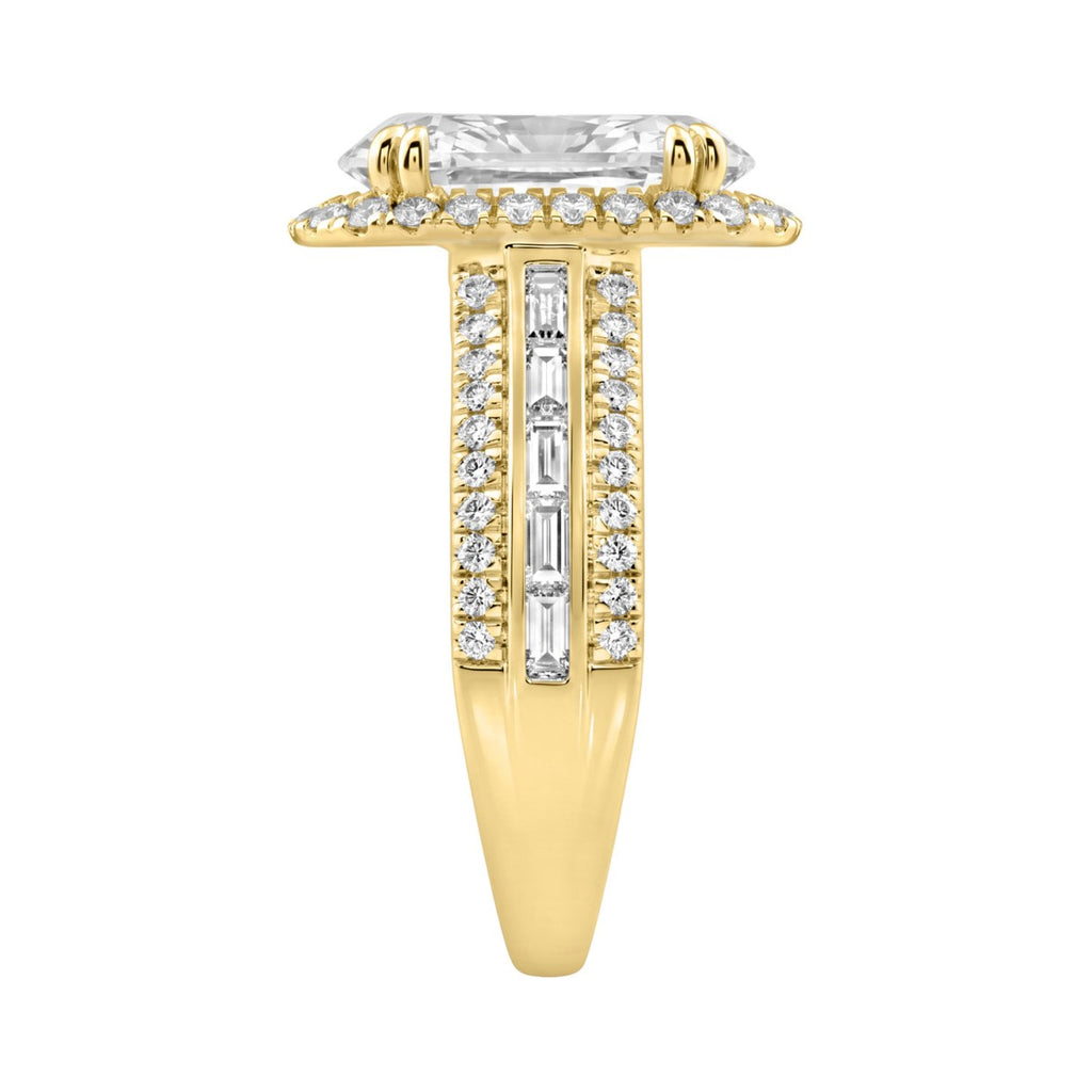 14K Yellow Gold 3.00 Ct Diamond Halo Engagement Ring For Women Elongated 2Ct Oval Cut Center Stone With Round & Baguette Side Stones, Luxury Bridal Ring (Color F-G -Clarity Vs1/Vs2)