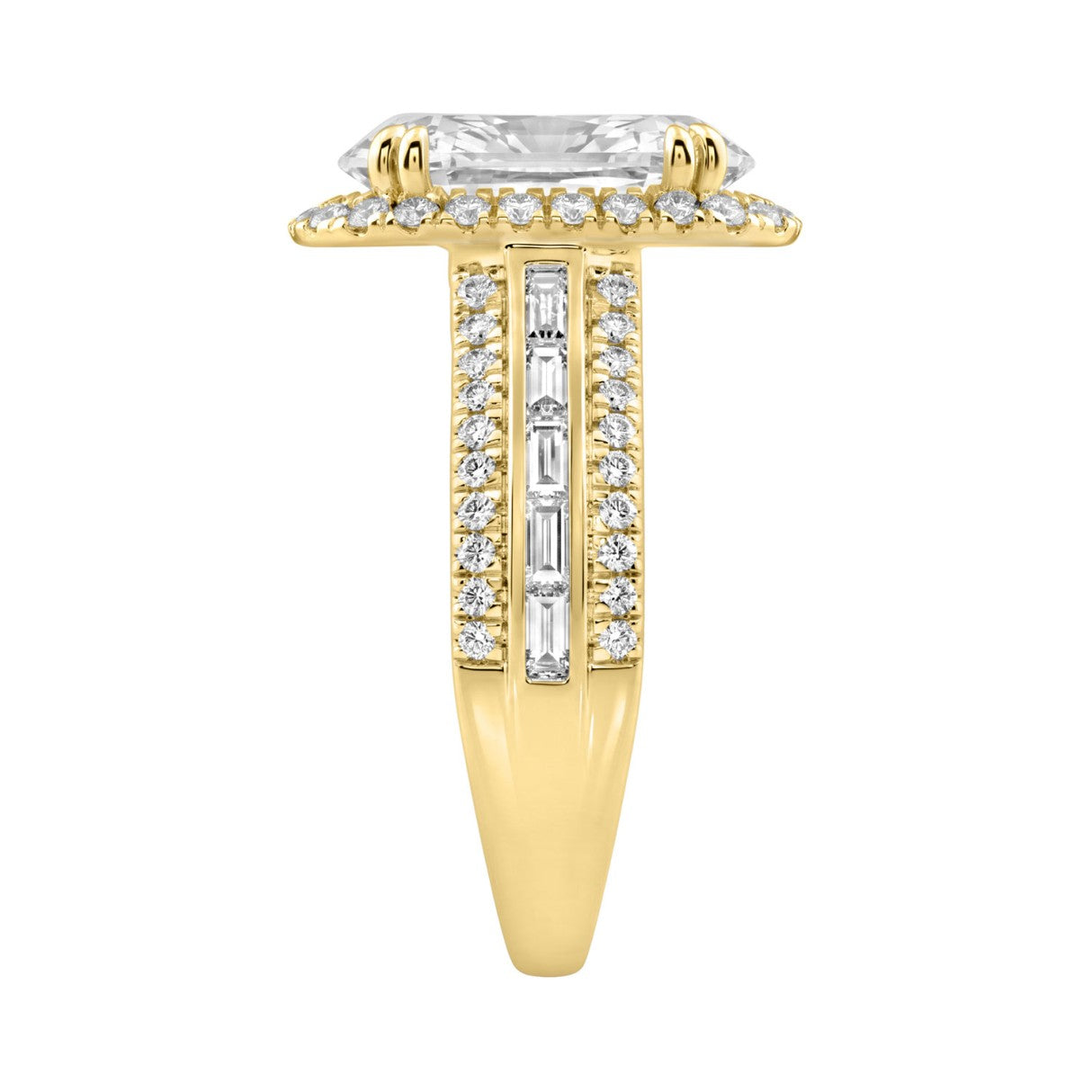 14K Yellow Gold 3.00 Ct Diamond Halo Engagement Ring For Women Elongated 2Ct Oval Cut Center Stone With Round & Baguette Side Stones, Luxury Bridal Ring (Color F-G -Clarity Vs1/Vs2)